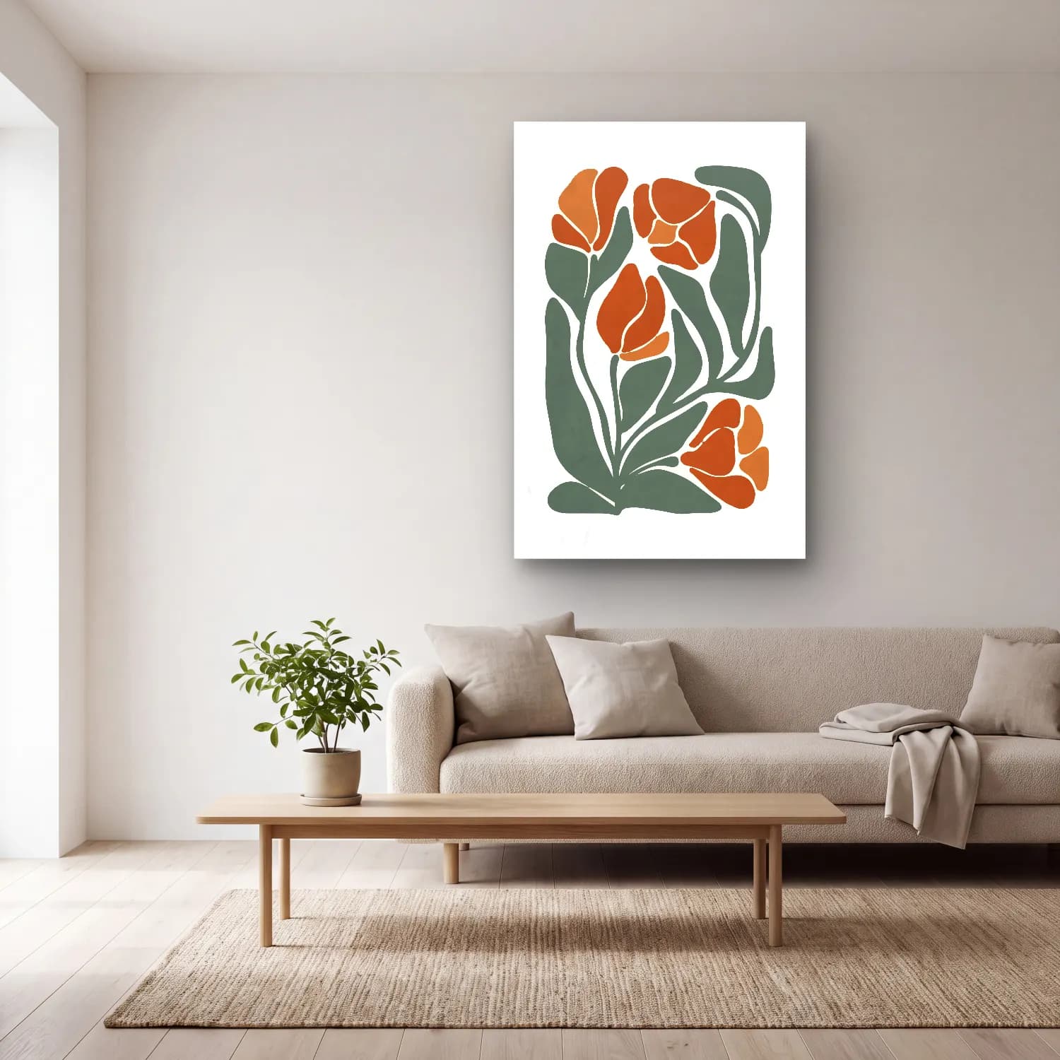Boho Çiçek Deseni No. 8 cam tablo — açık renk salonda