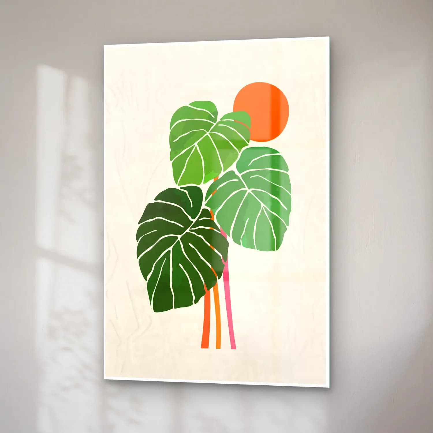 Boho Monstera Yaprağı – Yeşil Tonlar cam tablo — sağ açıdan görünüm