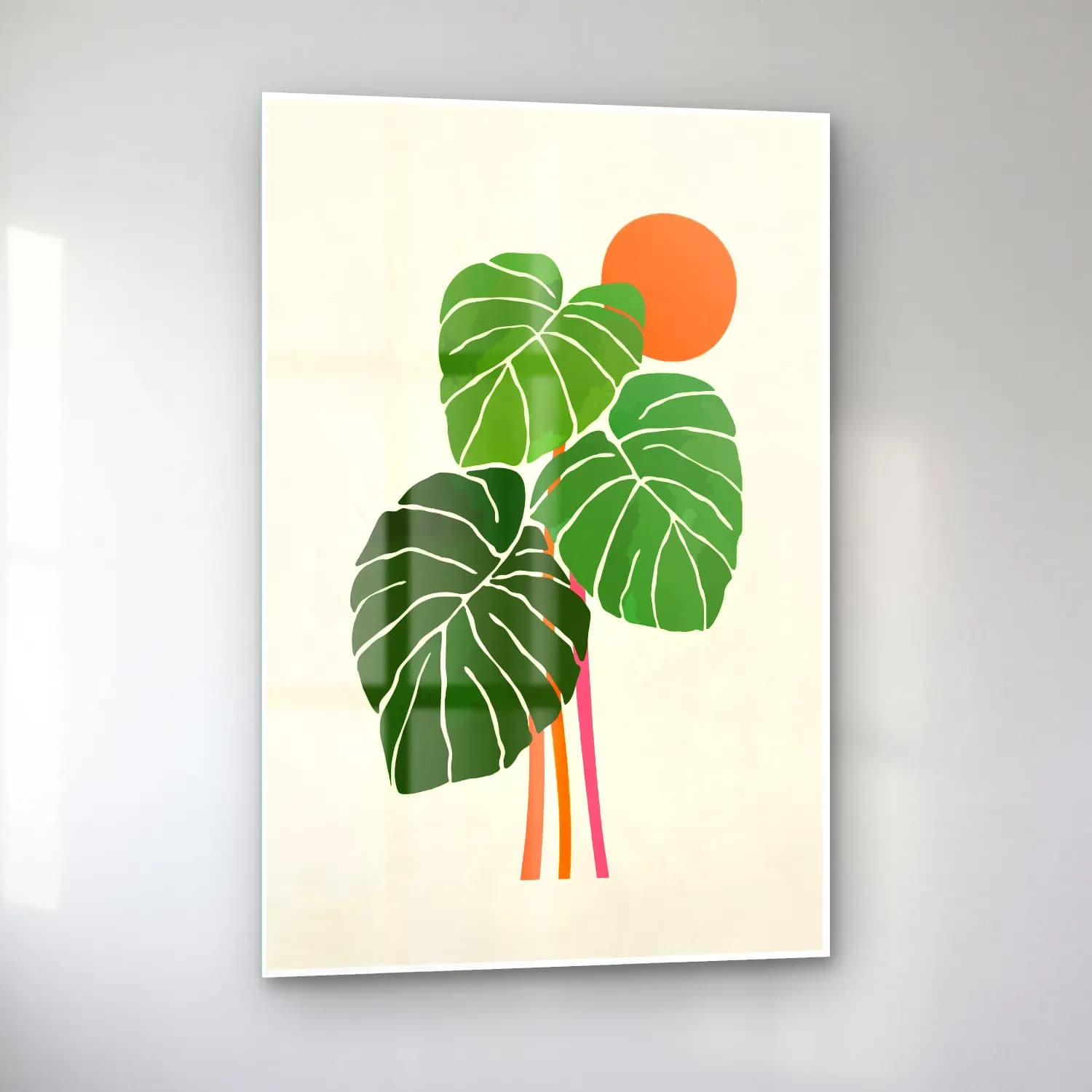 Boho Monstera Yaprağı – Yeşil Tonlar cam tablo — sol açıdan görünüm