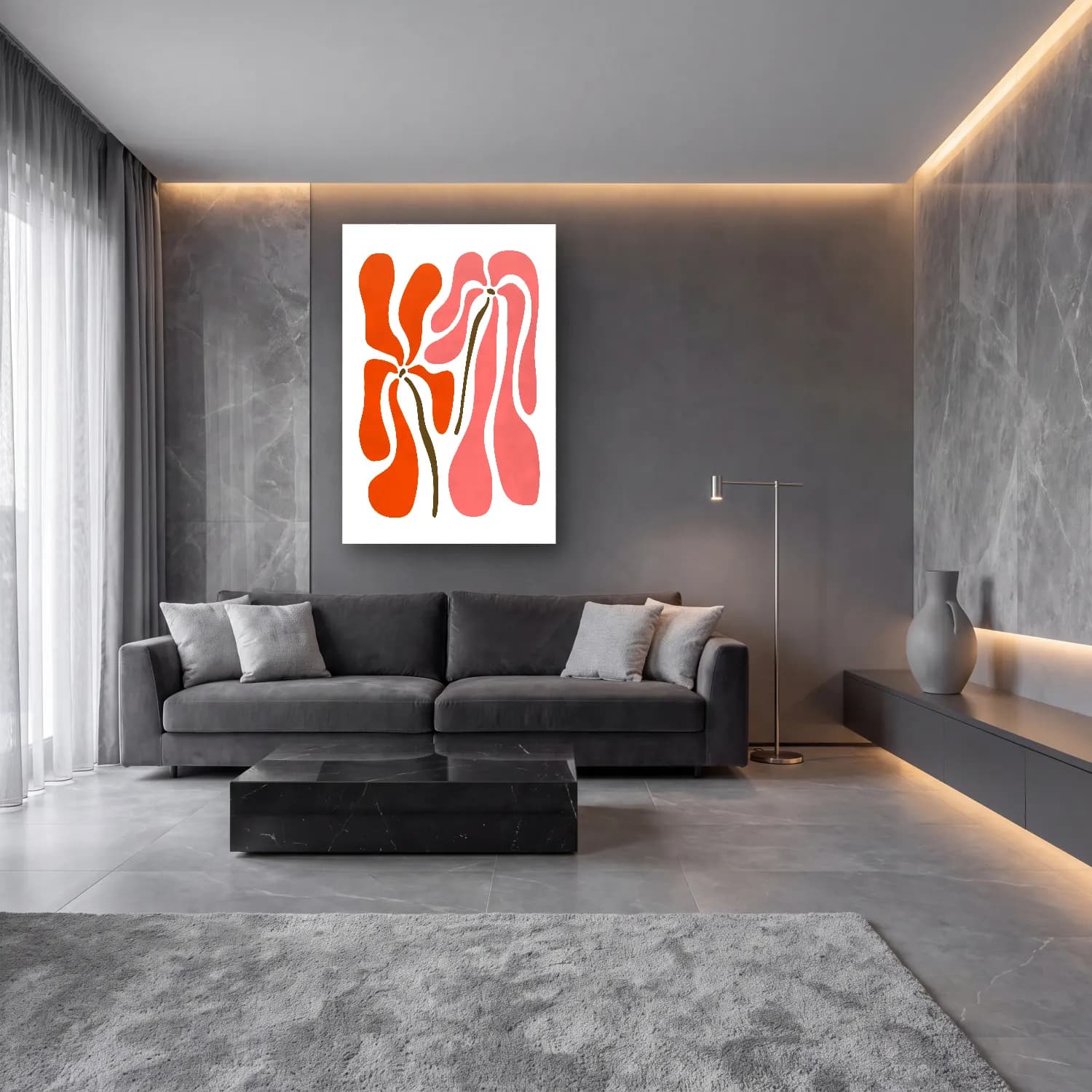 Boho Çiçek Deseni – Pembe Tonlar cam tablo — lüks salon duvarında