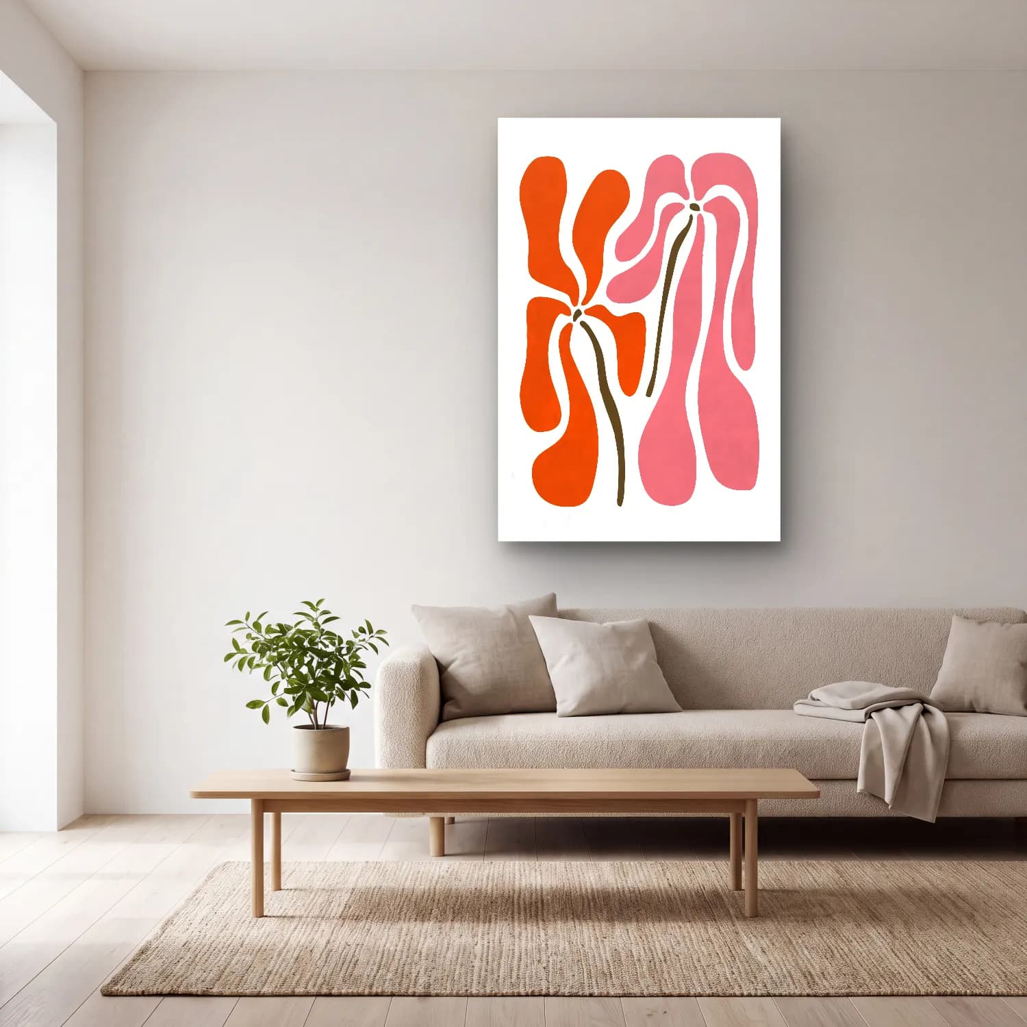 Boho Çiçek Deseni – Pembe Tonlar cam tablo — açık renk salonda