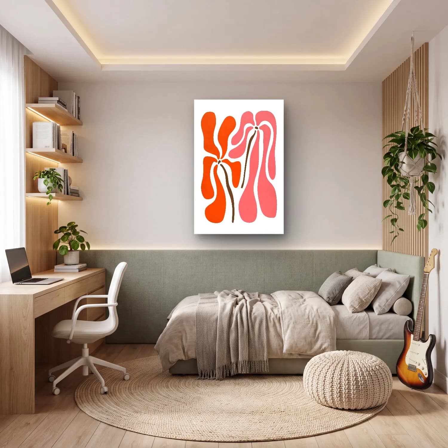 Boho Çiçek Deseni – Pembe Tonlar cam tablo — genç odasında
