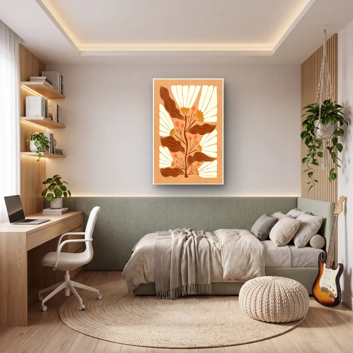 Boho Çiçek Deseni No. 10 cam tablo — genç odasında