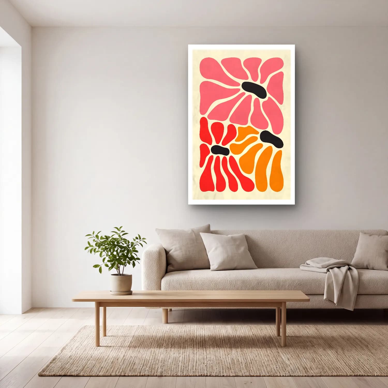 Boho Çiçek Deseni No. 12 cam tablo — açık renk salonda