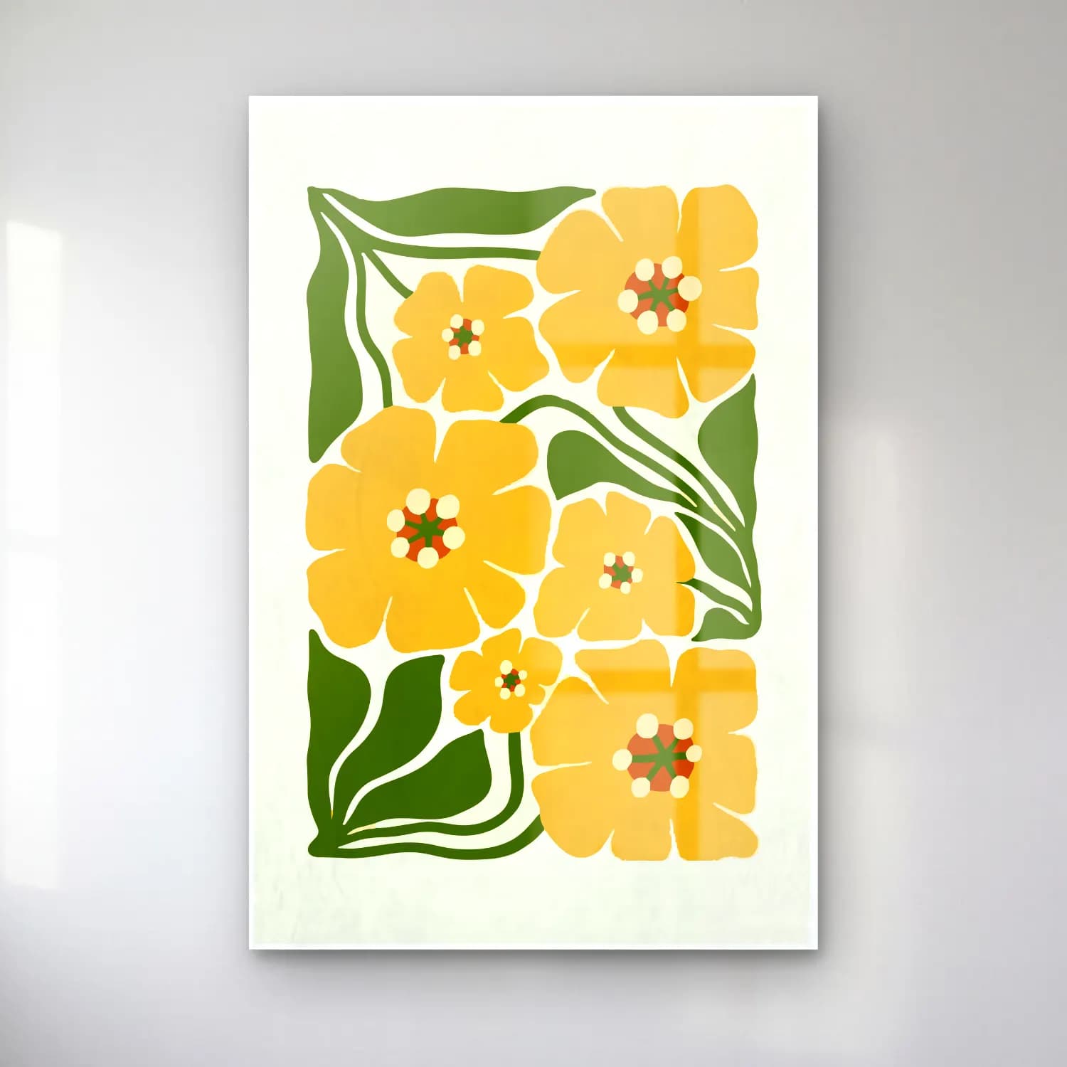 Retro Çiçek Deseni – Sarı Tonlar cam tablo — Retro Çiçek Deseni – Sarı Tonlar — retro çiçek deseni