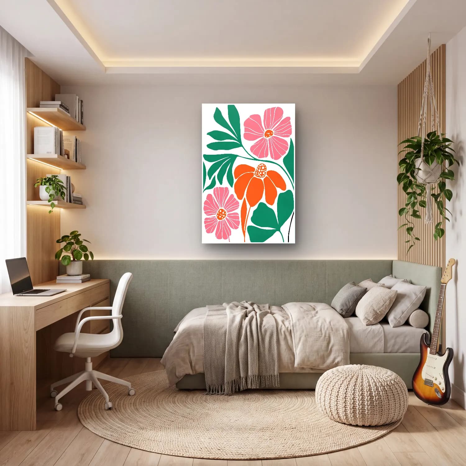 Boho Çiçek Deseni No. 14 cam tablo — genç odasında