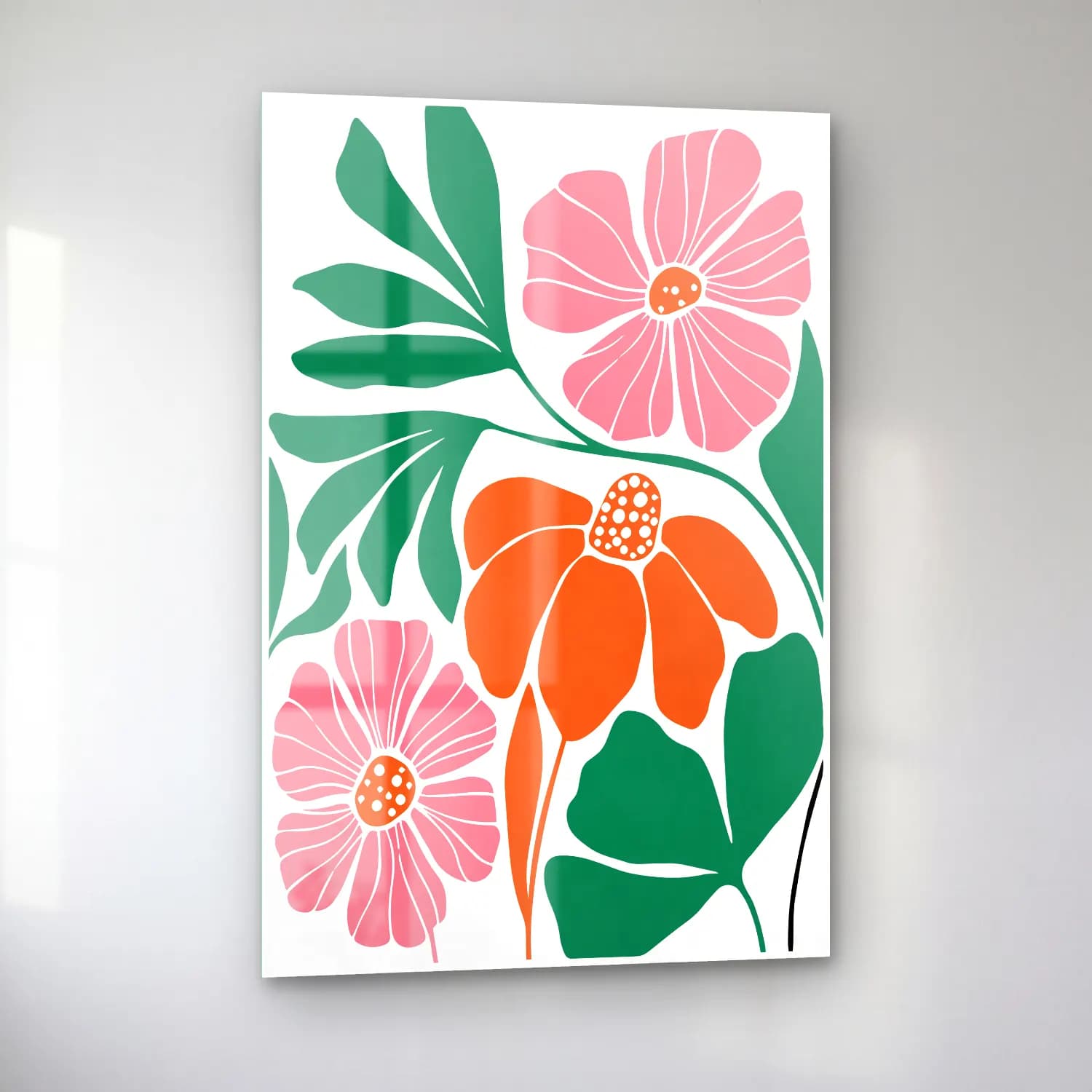 Boho Çiçek Deseni No. 14 cam tablo — sol açıdan görünüm