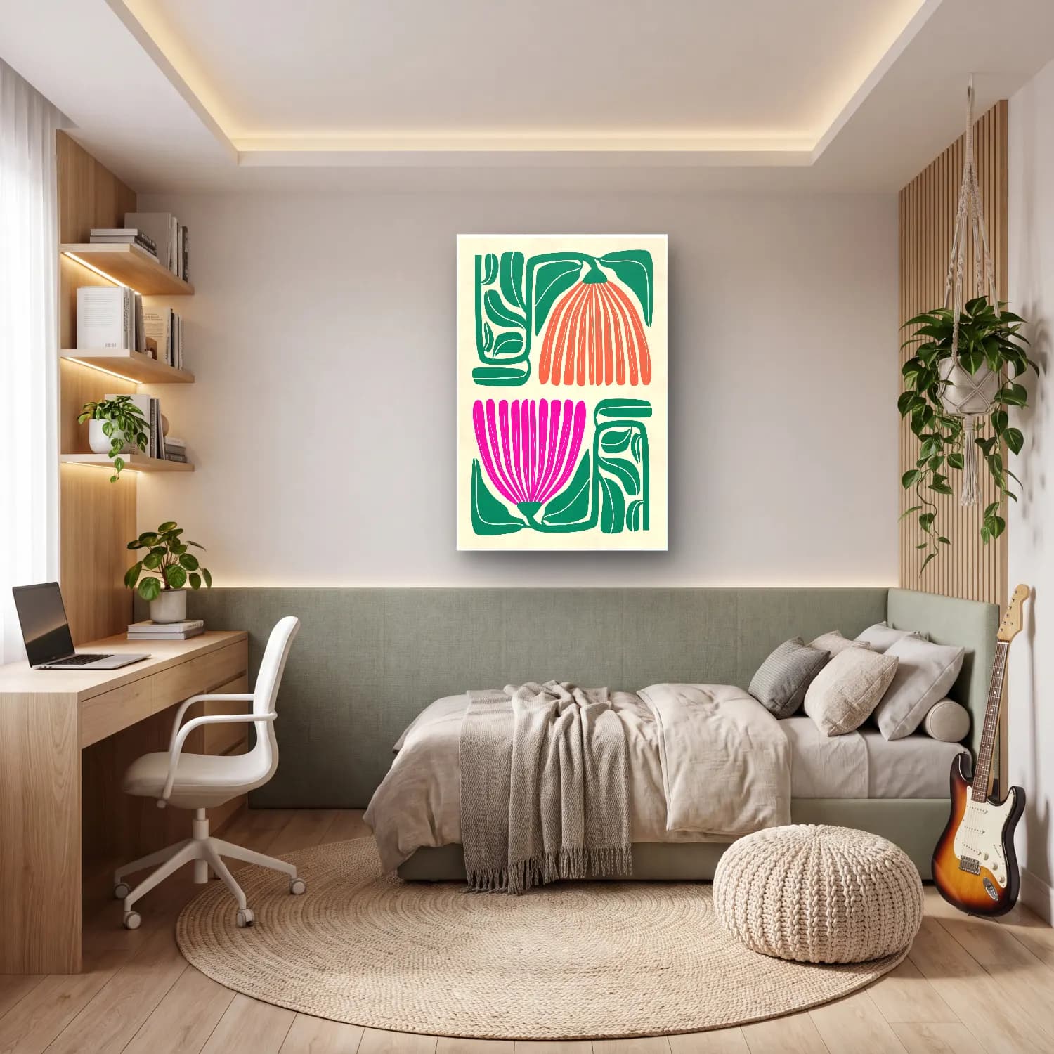 Boho Çiçek Deseni No. 16 cam tablo — genç odasında