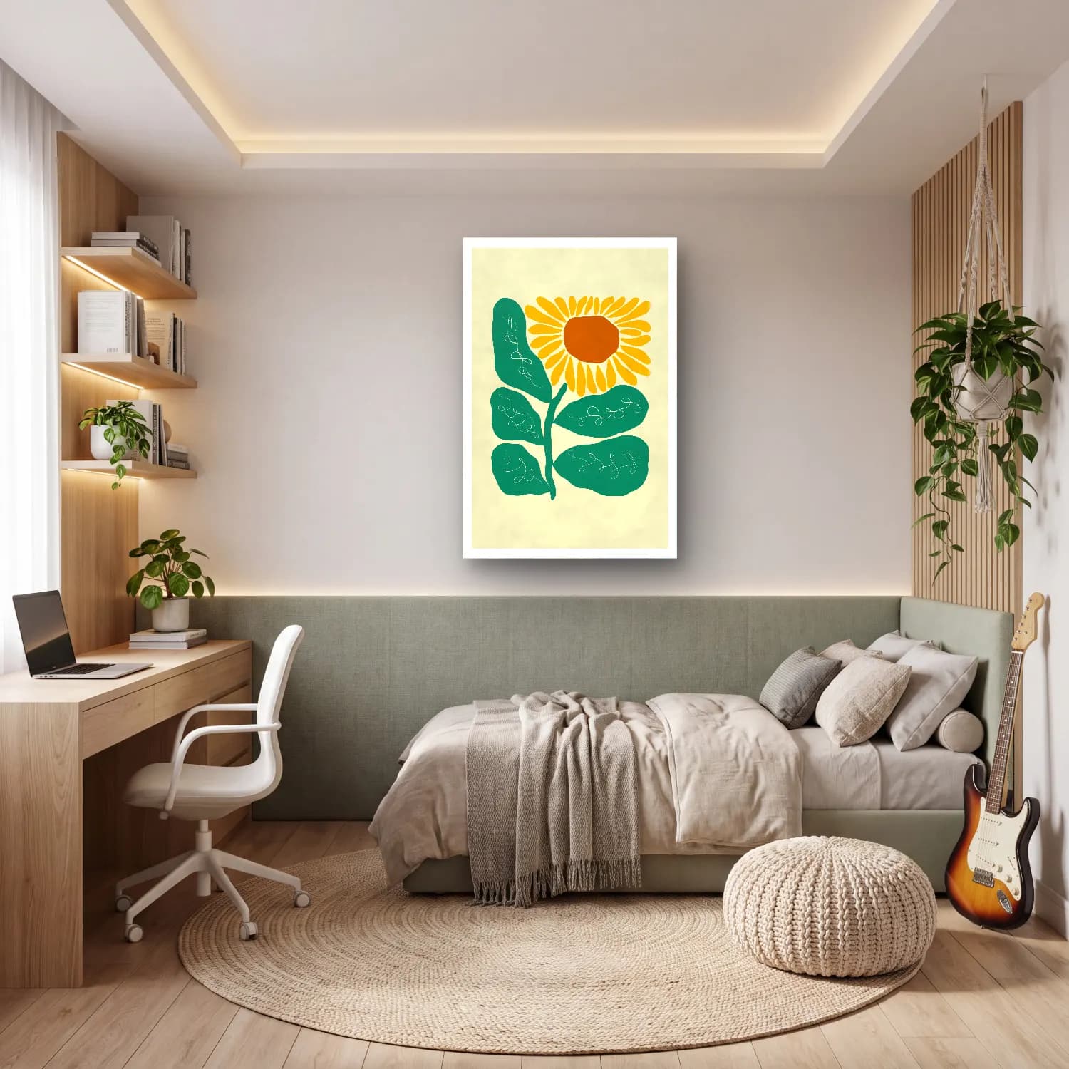 Boho Ayçiçekleri cam tablo — genç odasında