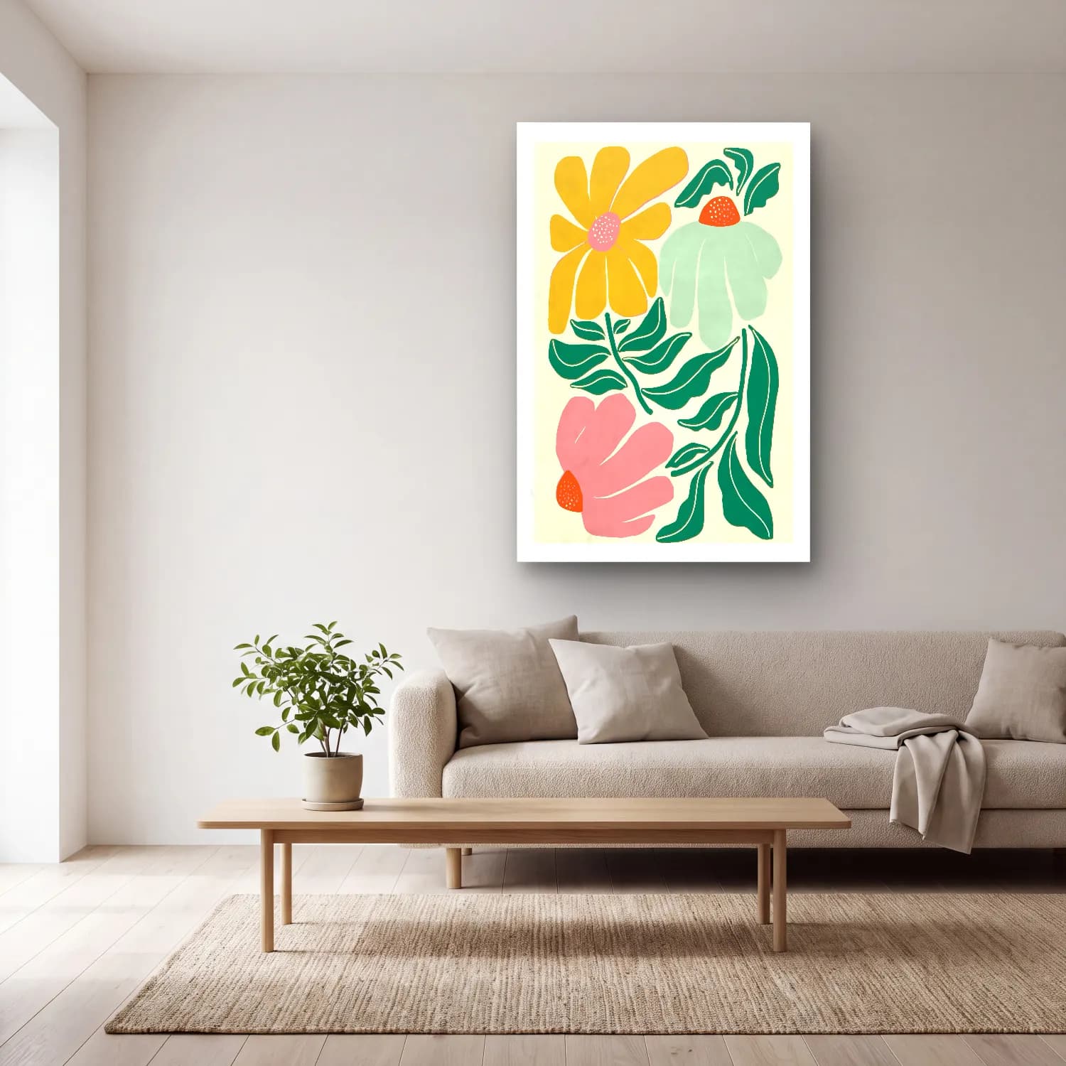 Pastel Çiçek Deseni – Pastel Tonlar cam tablo — açık renk salonda