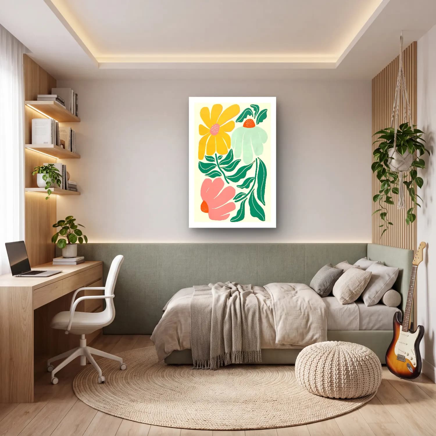 Pastel Çiçek Deseni – Pastel Tonlar cam tablo — genç odasında