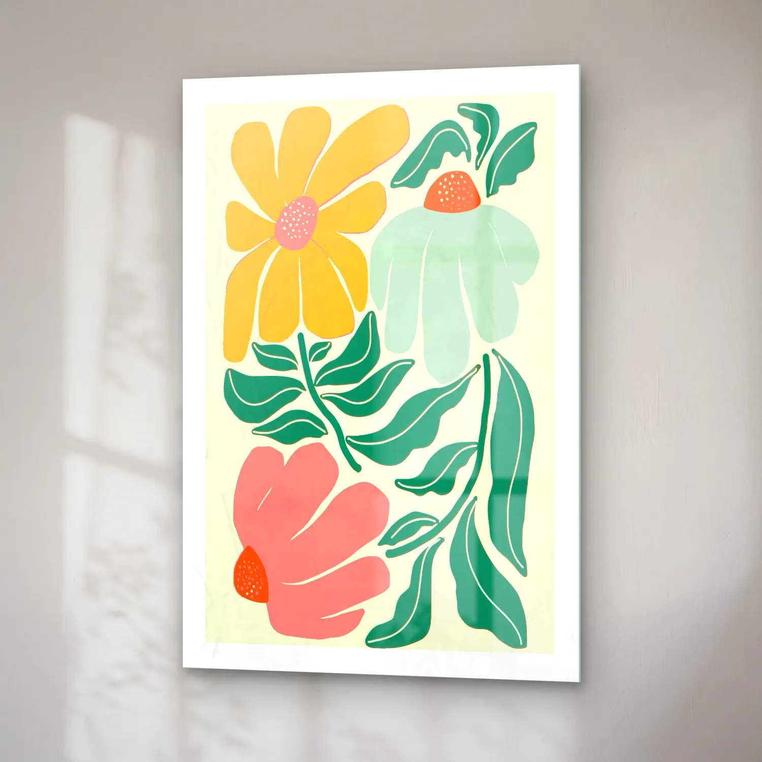 Pastel Çiçek Deseni – Pastel Tonlar cam tablo — sağ açıdan görünüm
