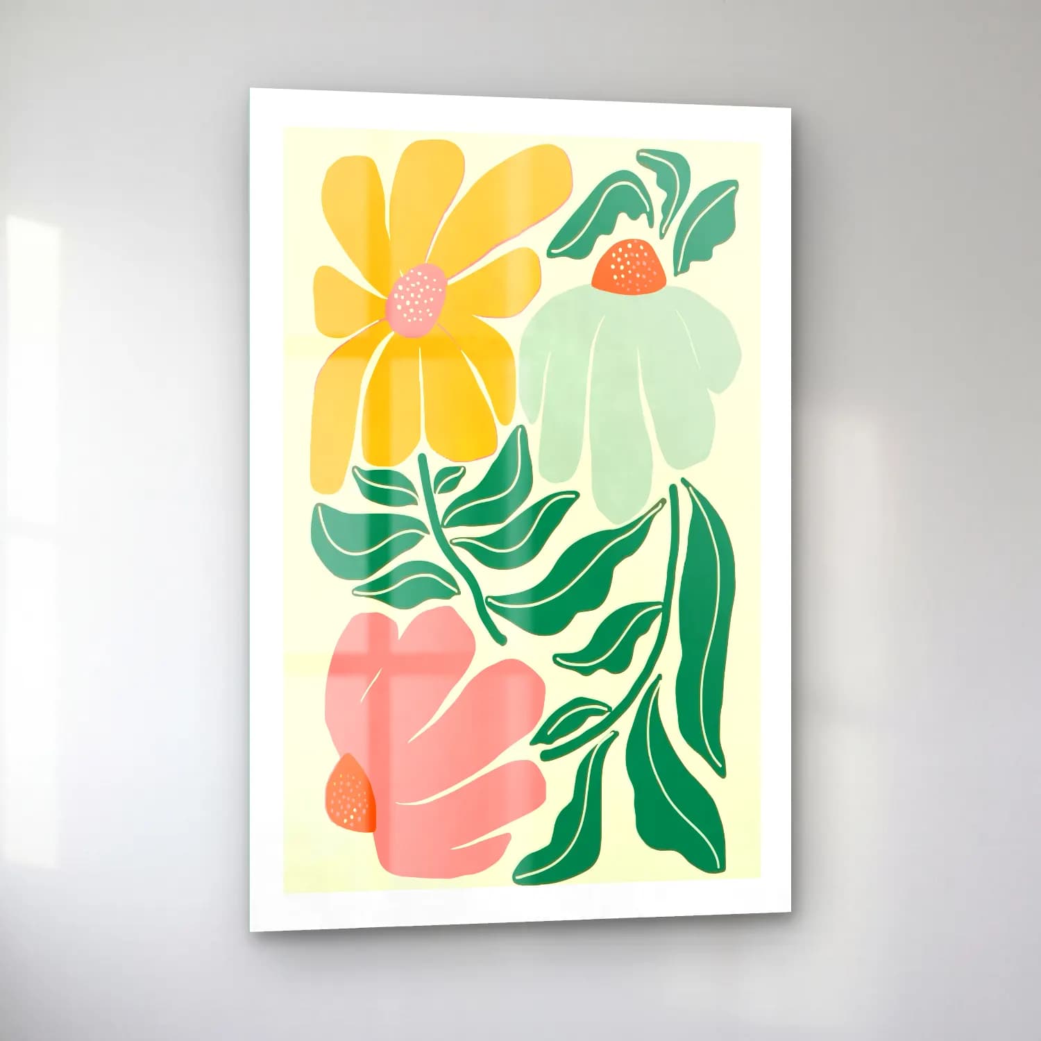 Pastel Çiçek Deseni – Pastel Tonlar cam tablo — sol açıdan görünüm