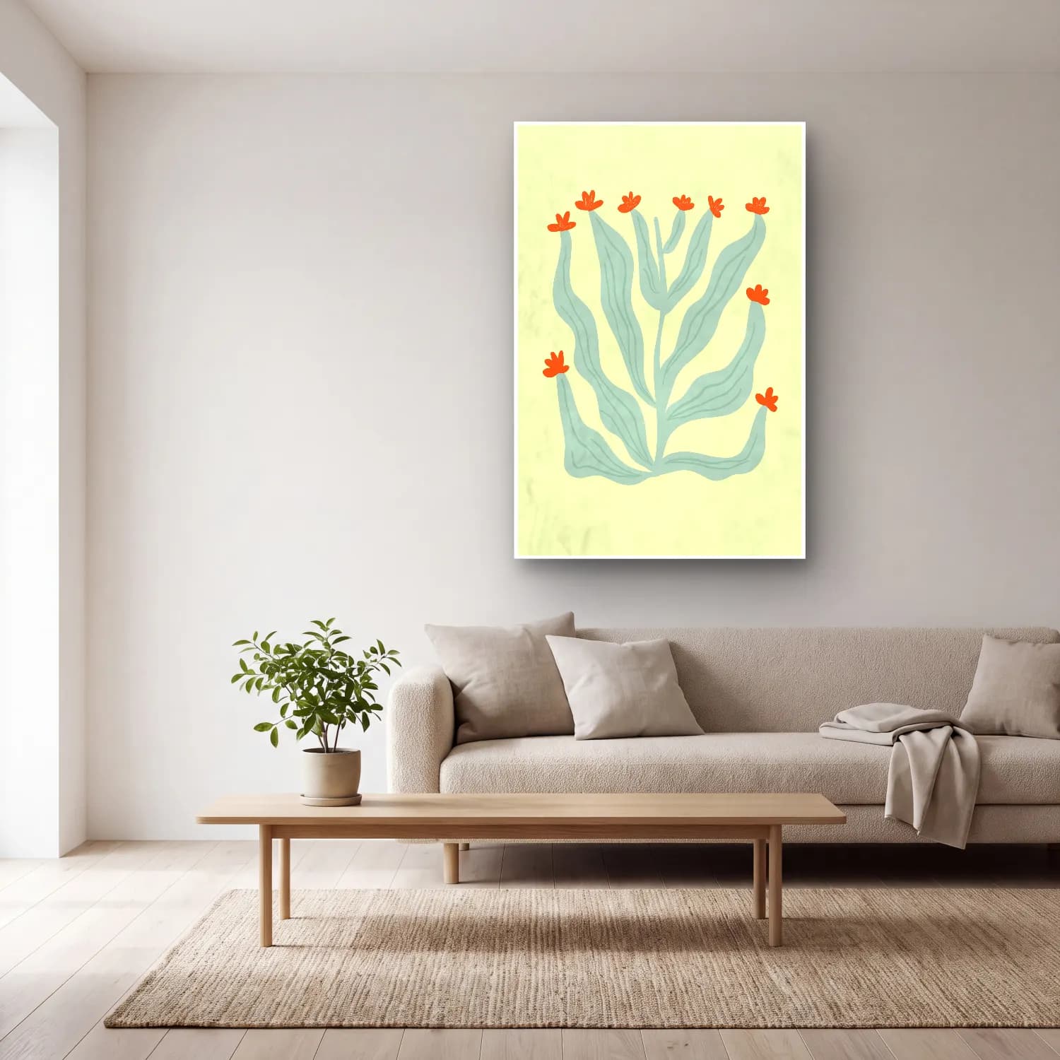 Pastel Çiçek Deseni – Turkuaz Tonlar cam tablo — açık renk salonda