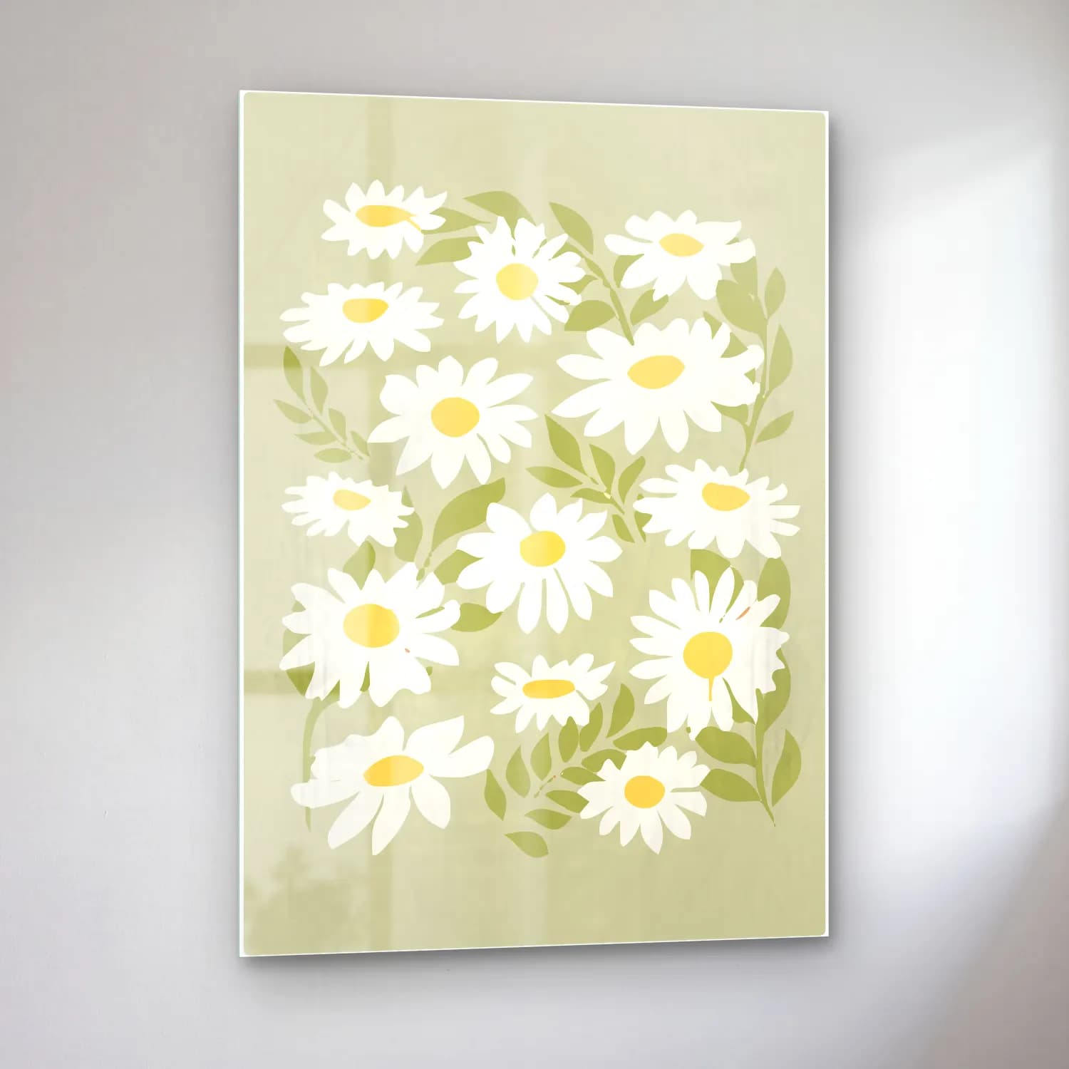 Pastel Papatyalar No. 4 cam tablo — sol açıdan görünüm