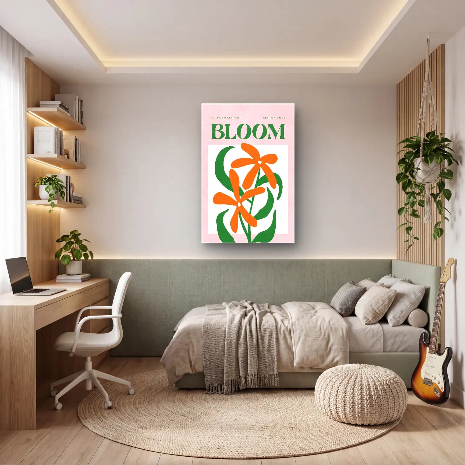 Pastel Çiçek Deseni – Turuncu Tonlar cam tablo — genç odasında