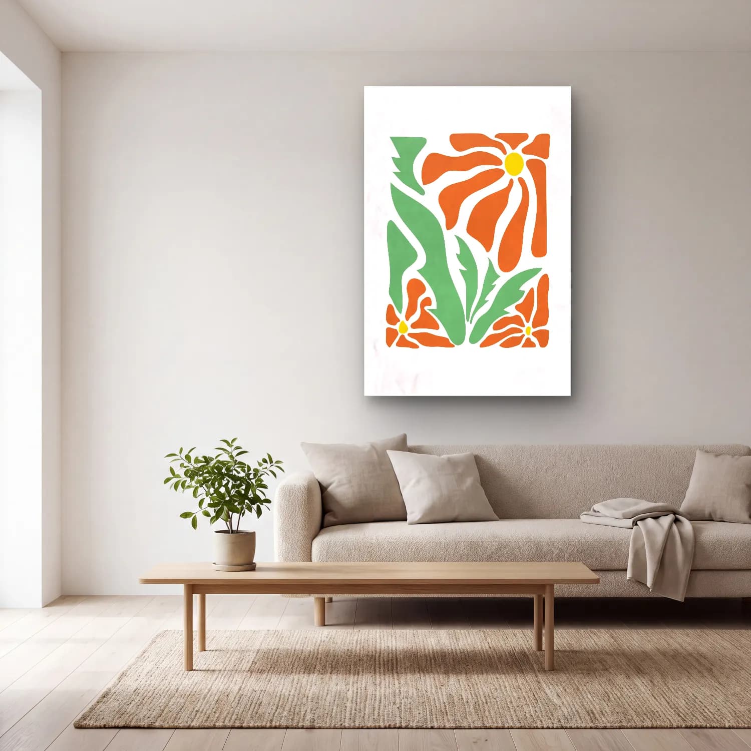 Pastel Çiçek Deseni No. 8 cam tablo — açık renk salonda