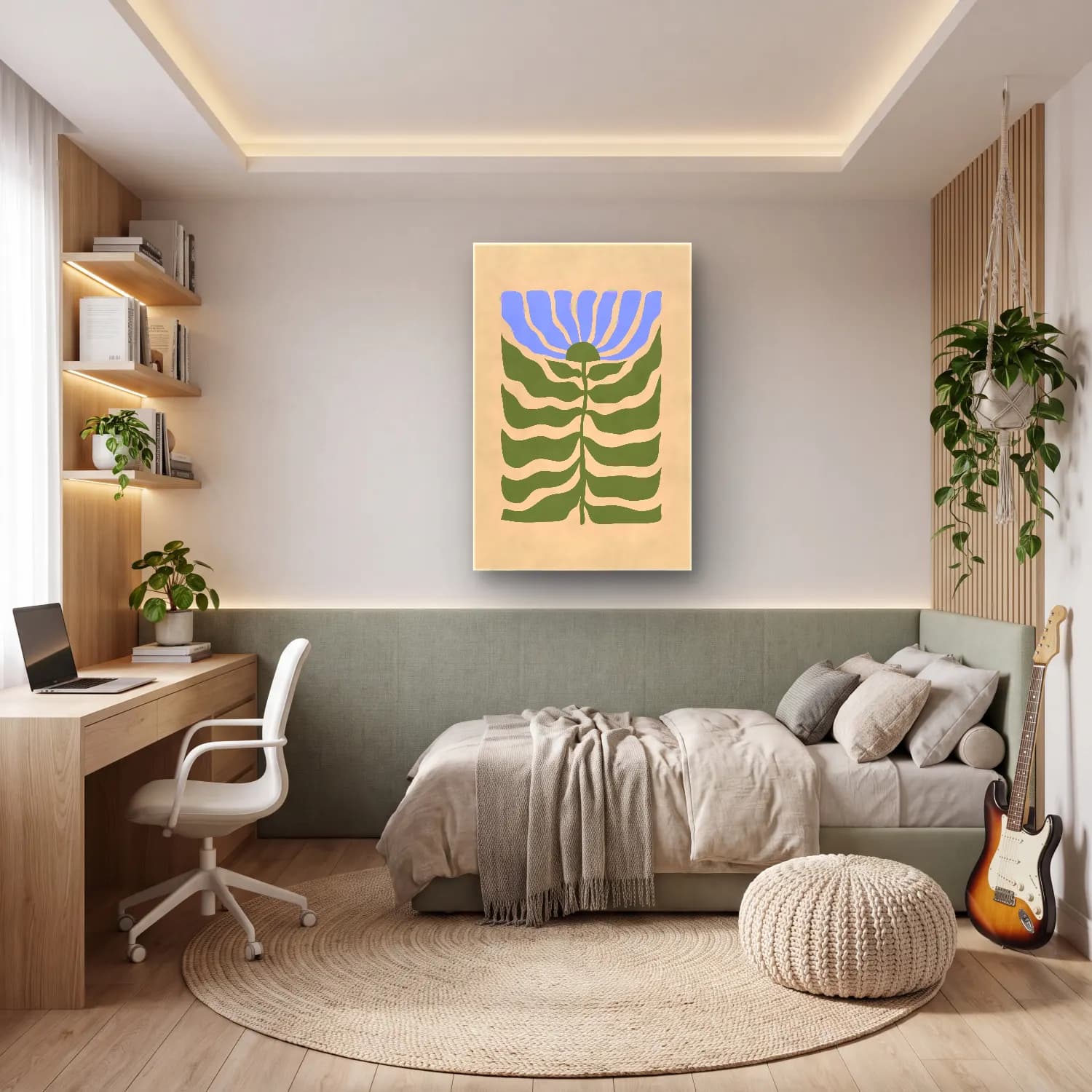 Boho Eğrelti Otu cam tablo — genç odasında