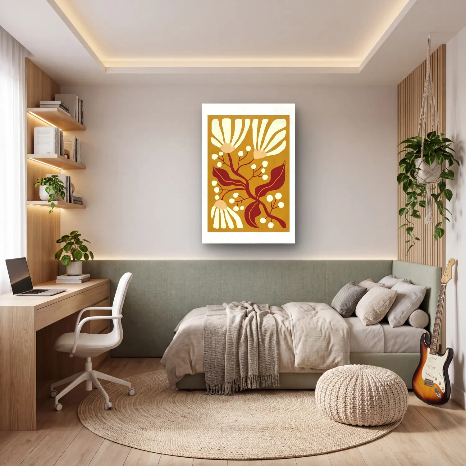 Boho Çiçek Deseni No. 18 cam tablo — genç odasında