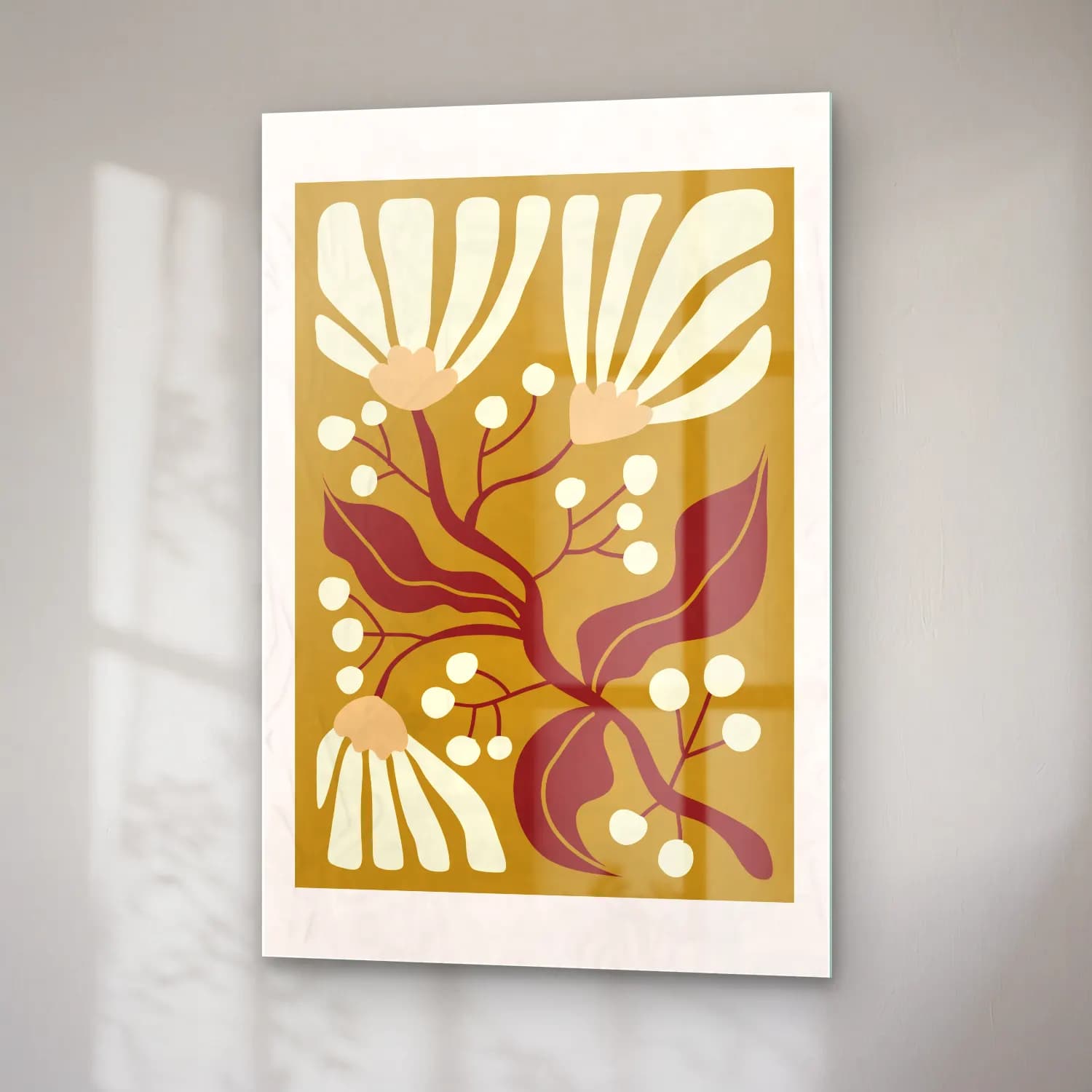 Boho Çiçek Deseni No. 18 cam tablo — sağ açıdan görünüm
