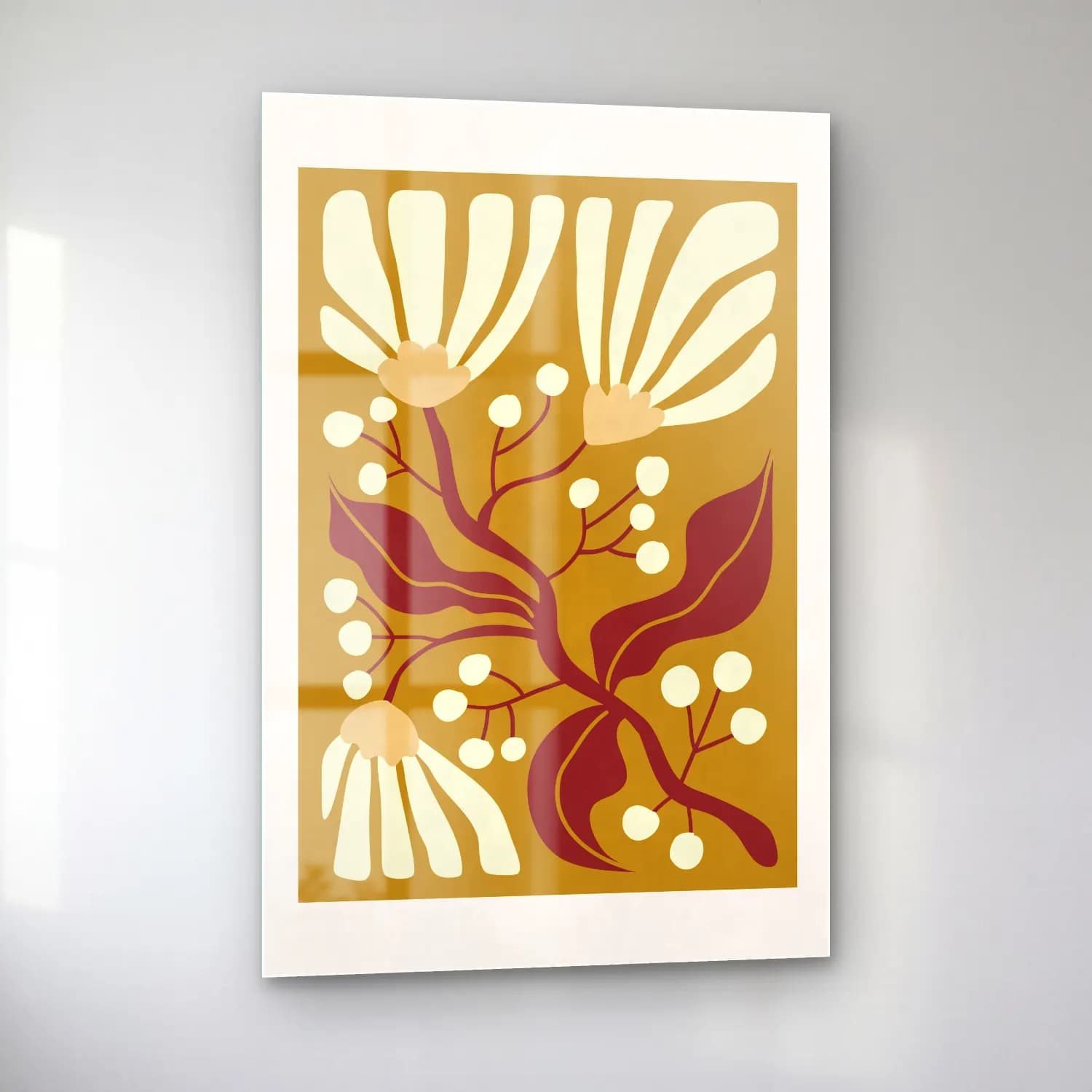 Boho Çiçek Deseni No. 18 cam tablo — sol açıdan görünüm