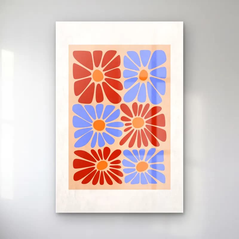 Retro Çiçek Deseni No. 15 cam tablo — Retro Çiçek Deseni No. 15 — retro çiçek deseni