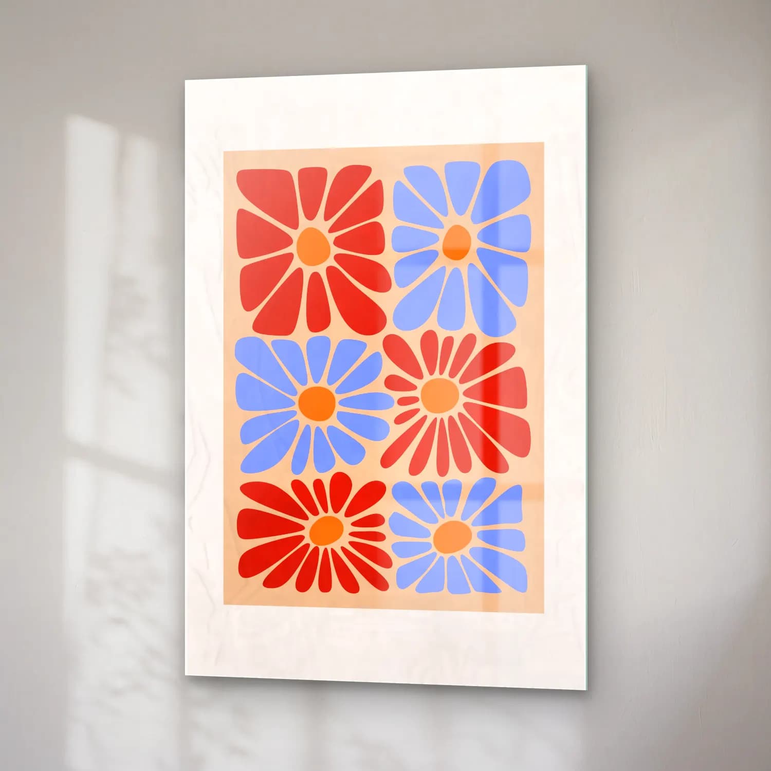 Retro Çiçek Deseni No. 15 cam tablo — sağ açıdan görünüm