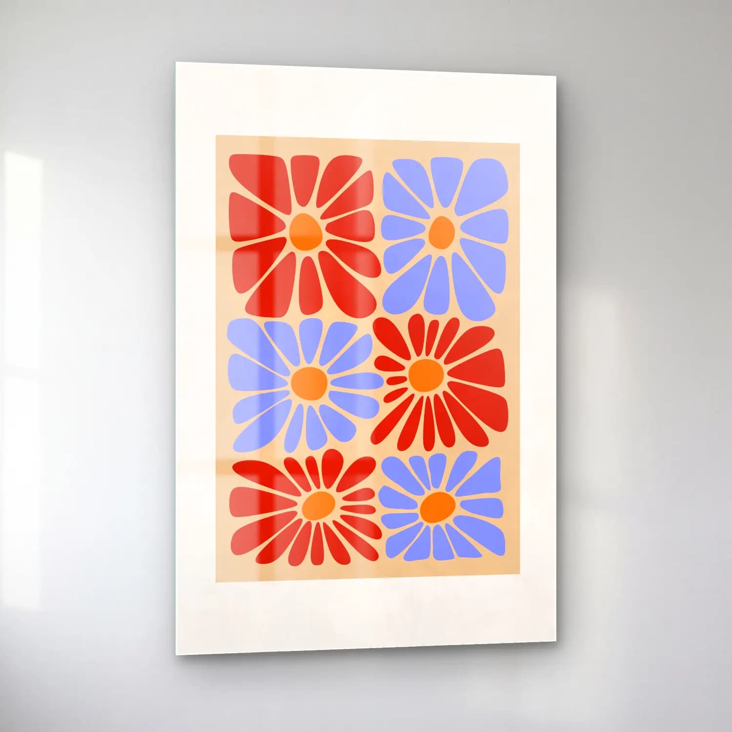 Retro Çiçek Deseni No. 15 cam tablo — sol açıdan görünüm