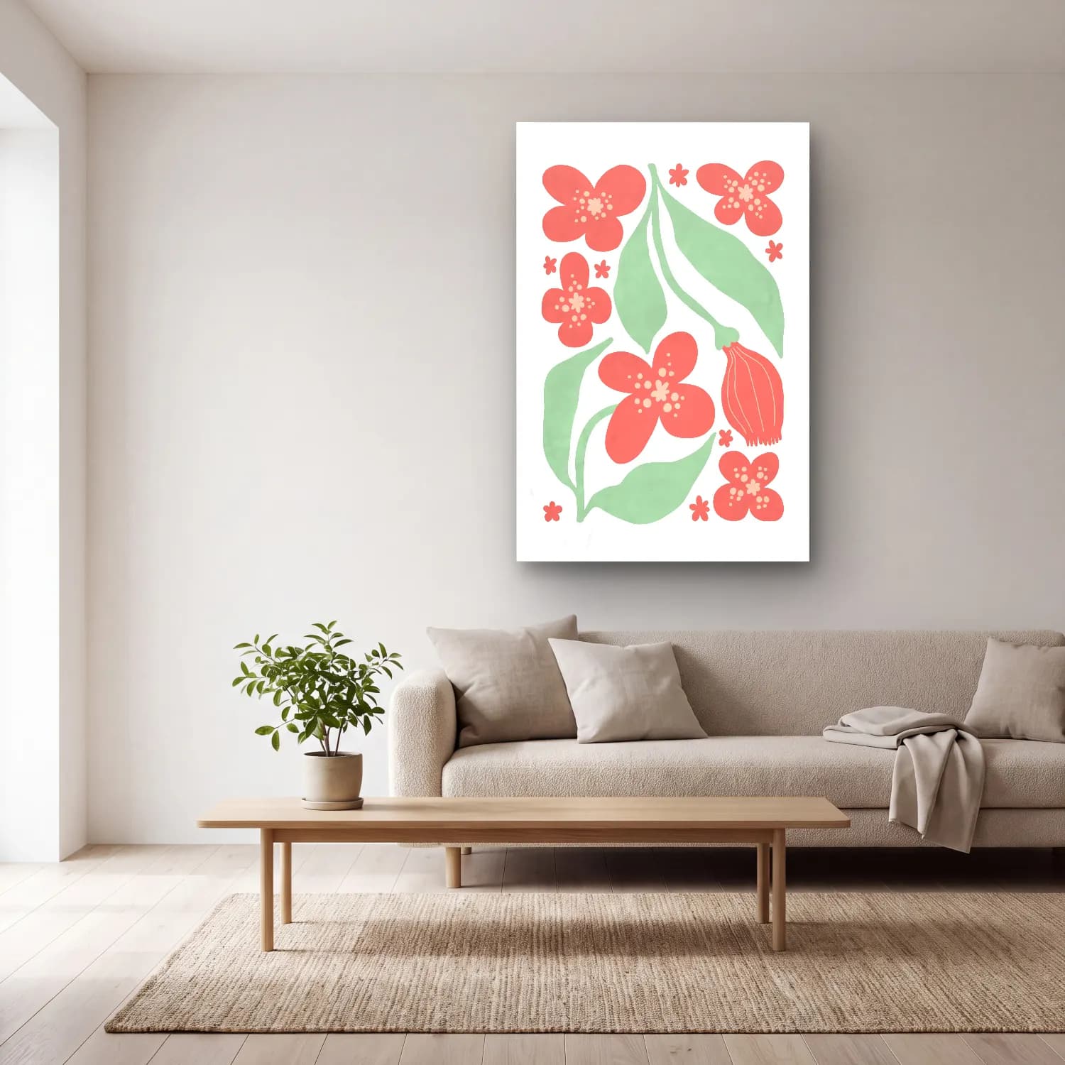 Pastel Çiçek Deseni No. 9 cam tablo — açık renk salonda