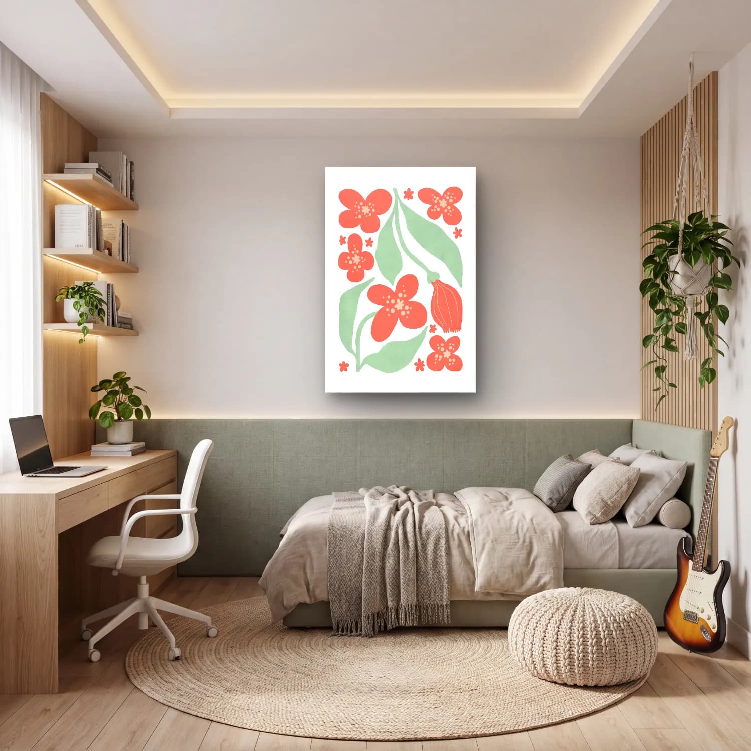 Pastel Çiçek Deseni No. 9 cam tablo — genç odasında