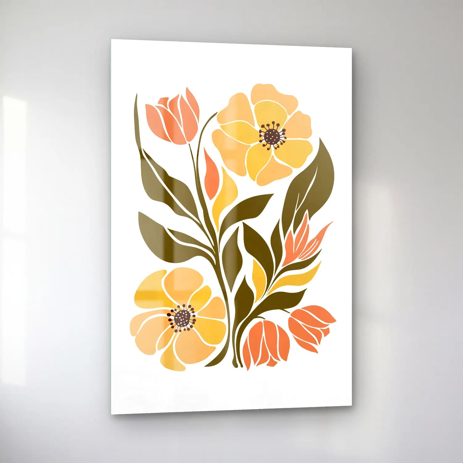 Boho Çiçek Deseni No. 20 cam tablo — sol açıdan görünüm