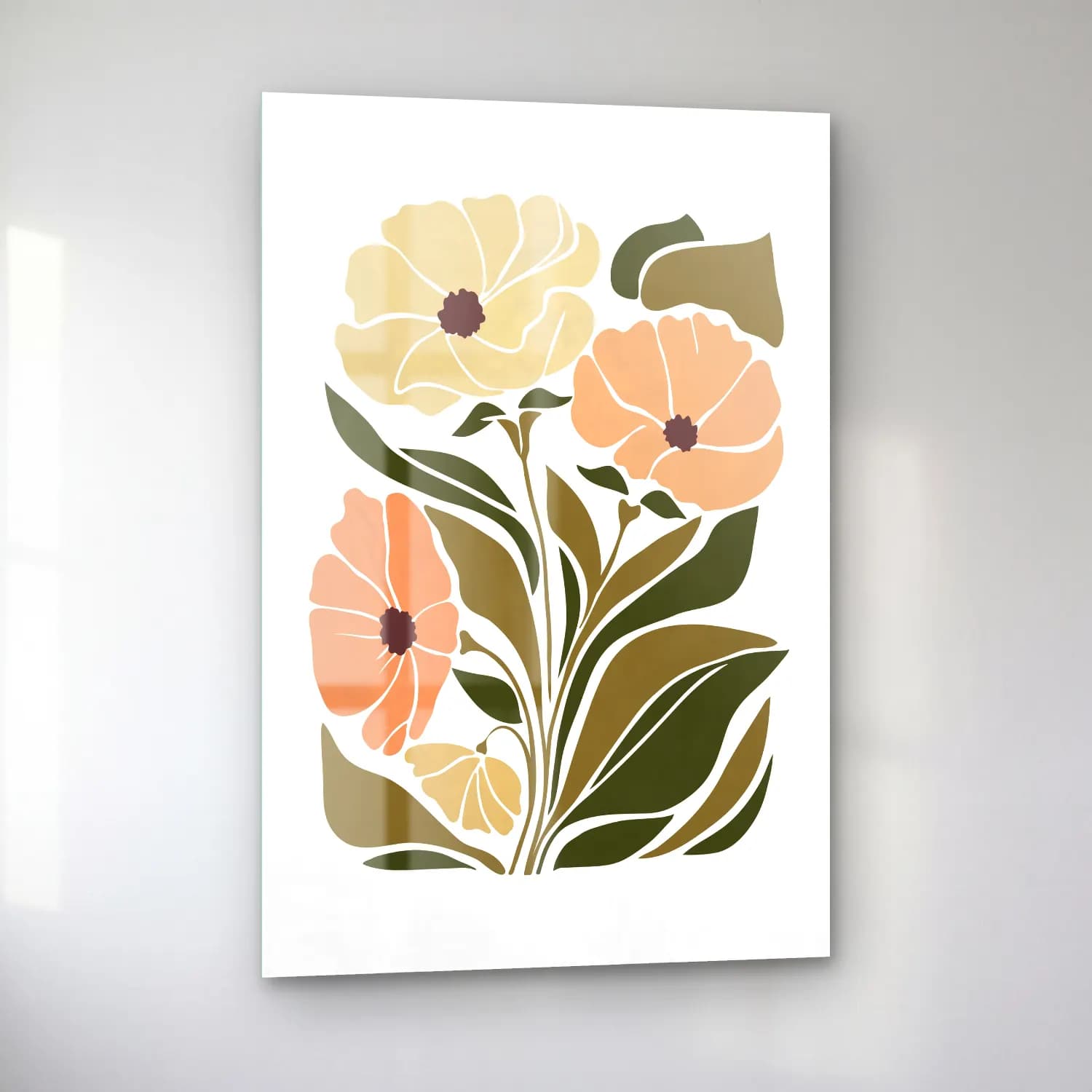 Boho Çiçek Deseni No. 21 cam tablo — sol açıdan görünüm