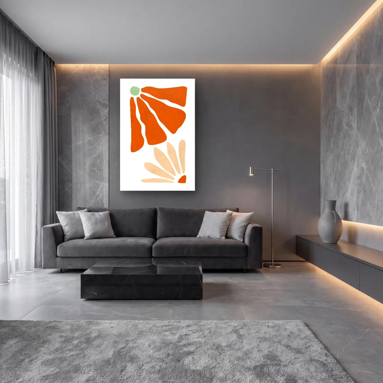 Boho Çiçek Deseni No. 22 cam tablo — lüks salon duvarında