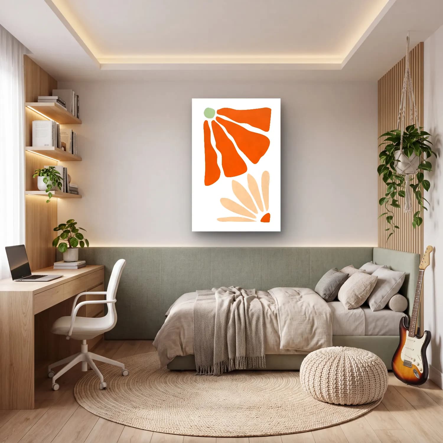 Boho Çiçek Deseni No. 22 cam tablo — genç odasında