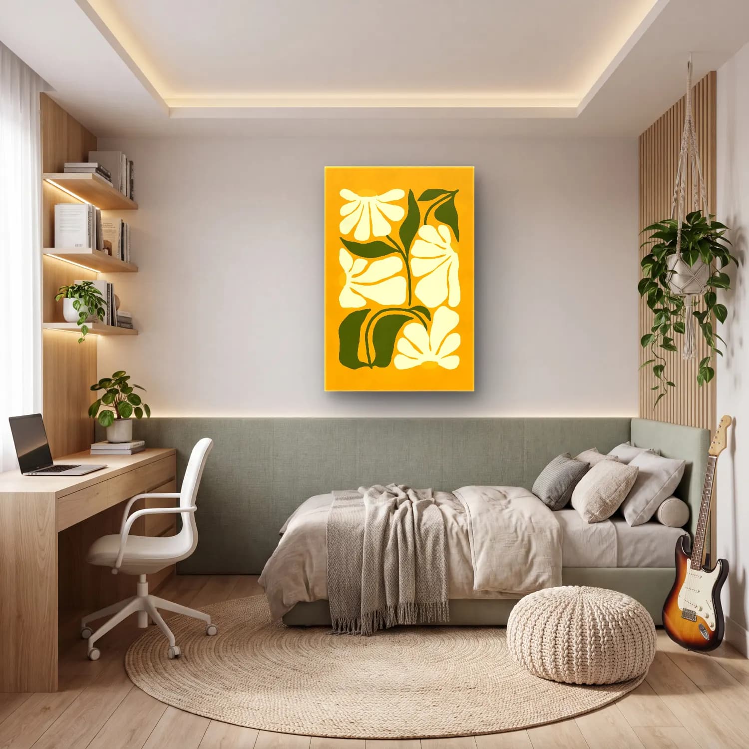 Retro Çiçek Deseni No. 19 cam tablo — genç odasında
