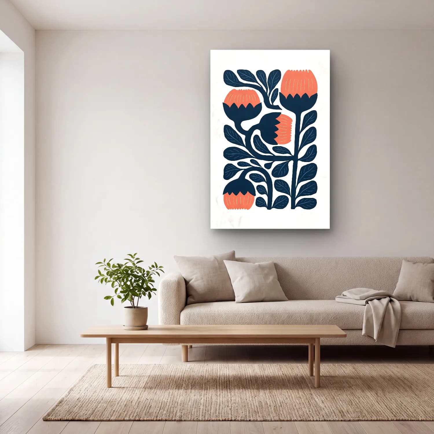 Boho Çiçek Deseni No. 24 cam tablo — açık renk salonda
