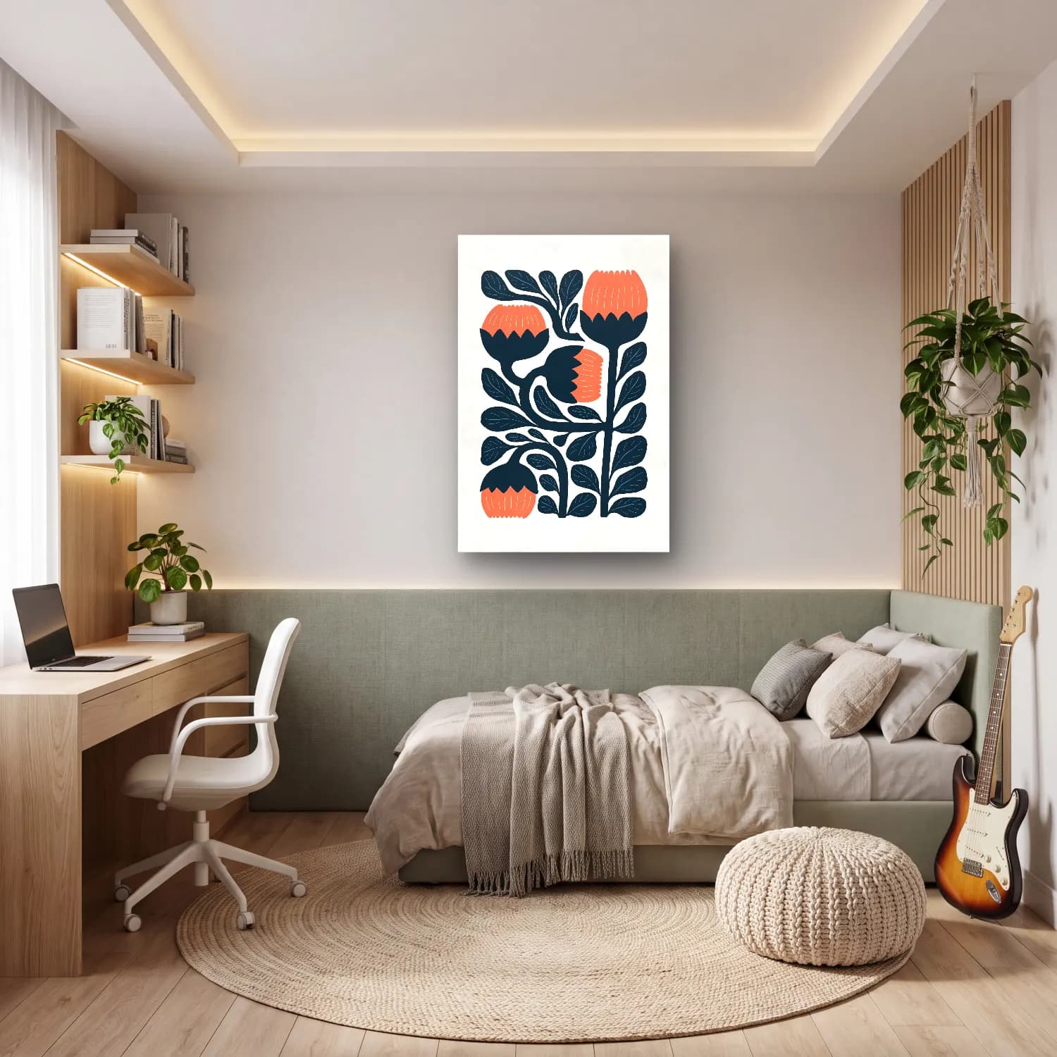 Boho Çiçek Deseni No. 24 cam tablo — genç odasında