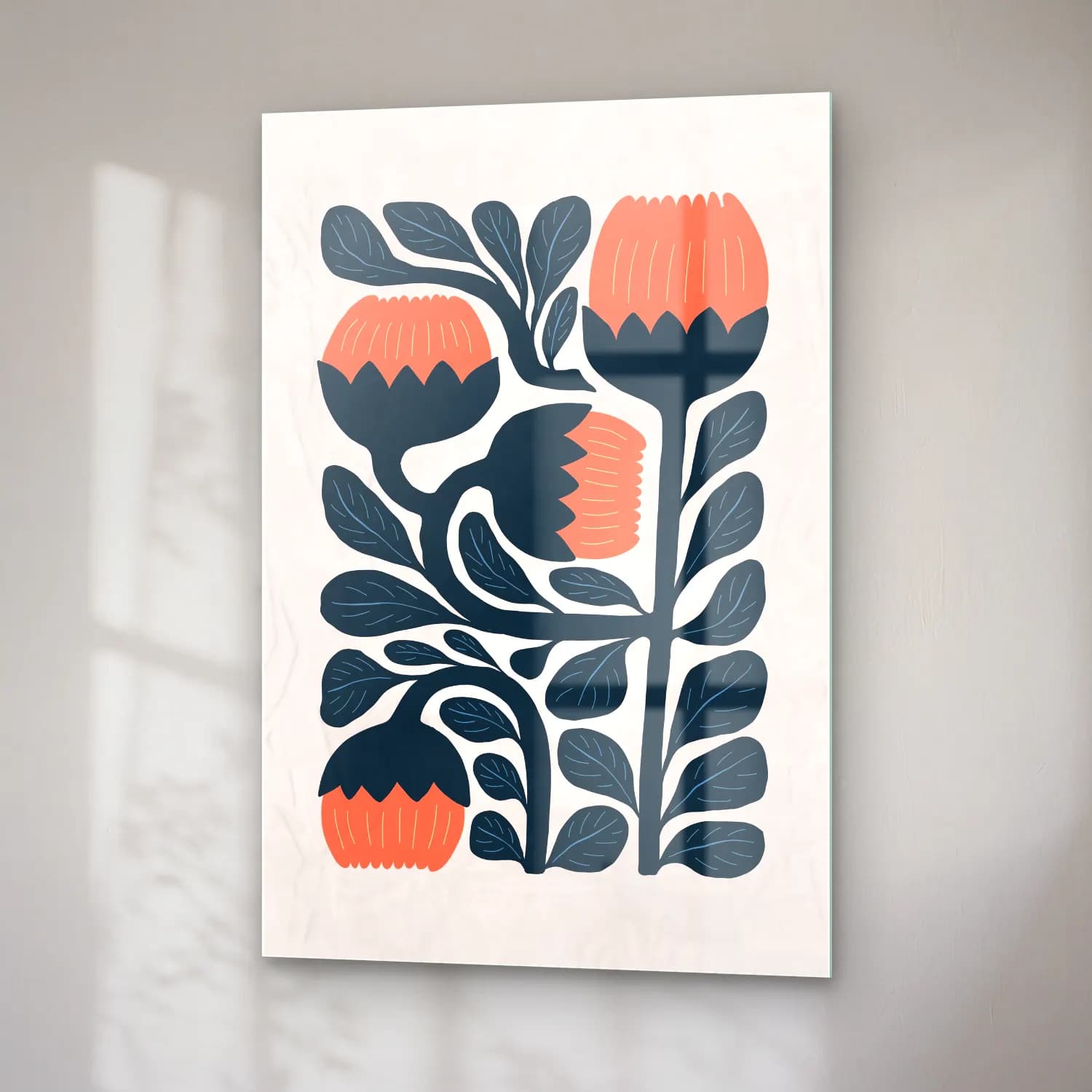 Boho Çiçek Deseni No. 24 cam tablo — sağ açıdan görünüm