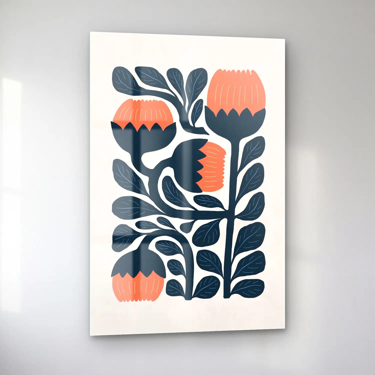Boho Çiçek Deseni No. 24 cam tablo — sol açıdan görünüm