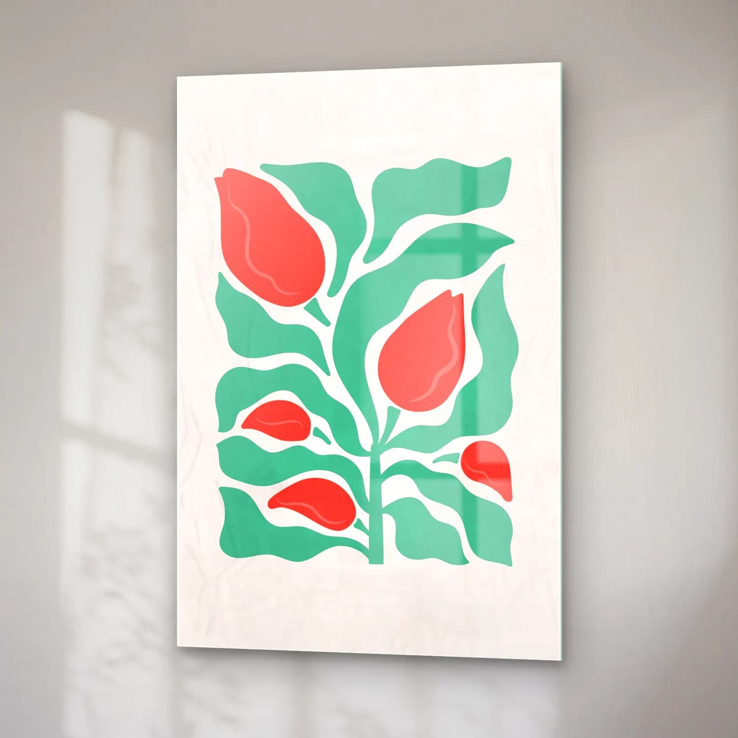 Boho Çiçek Deseni No. 26 cam tablo — sağ açıdan görünüm