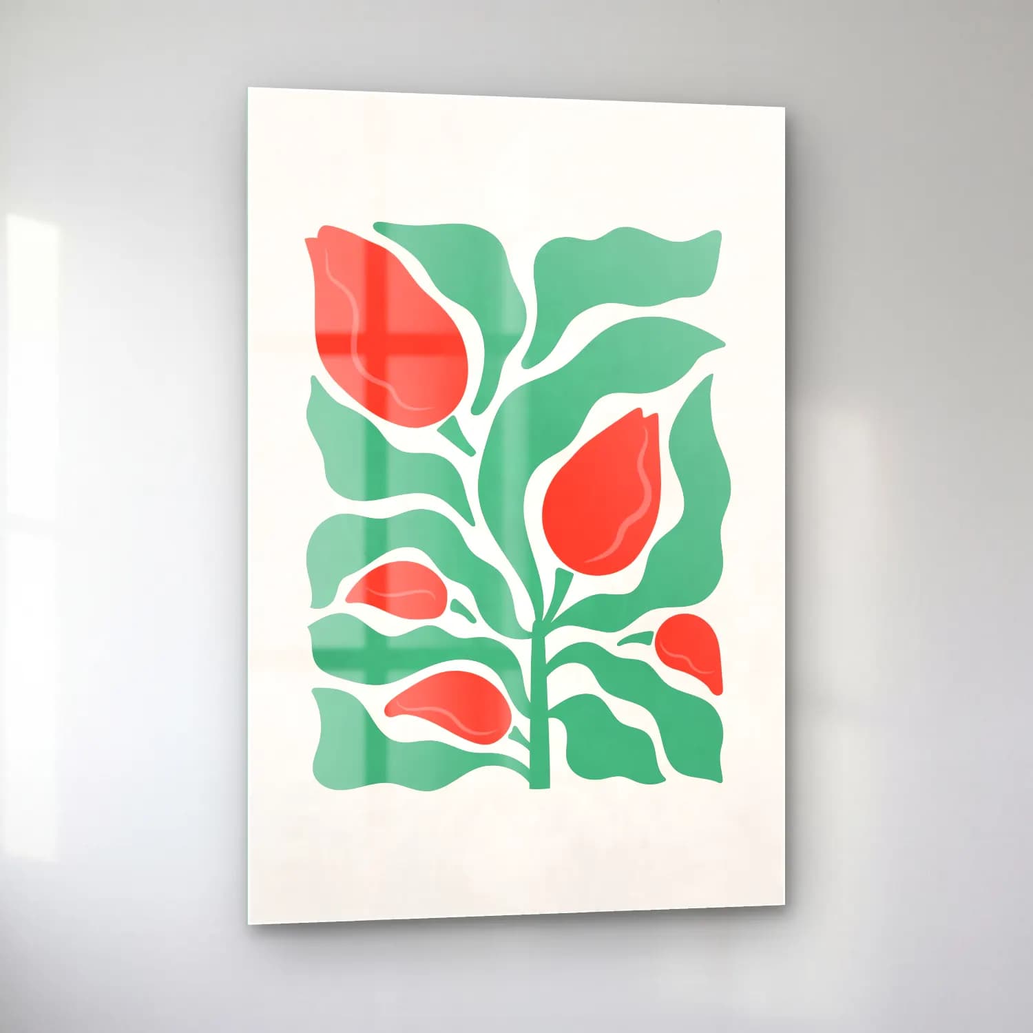 Boho Çiçek Deseni No. 26 cam tablo — sol açıdan görünüm