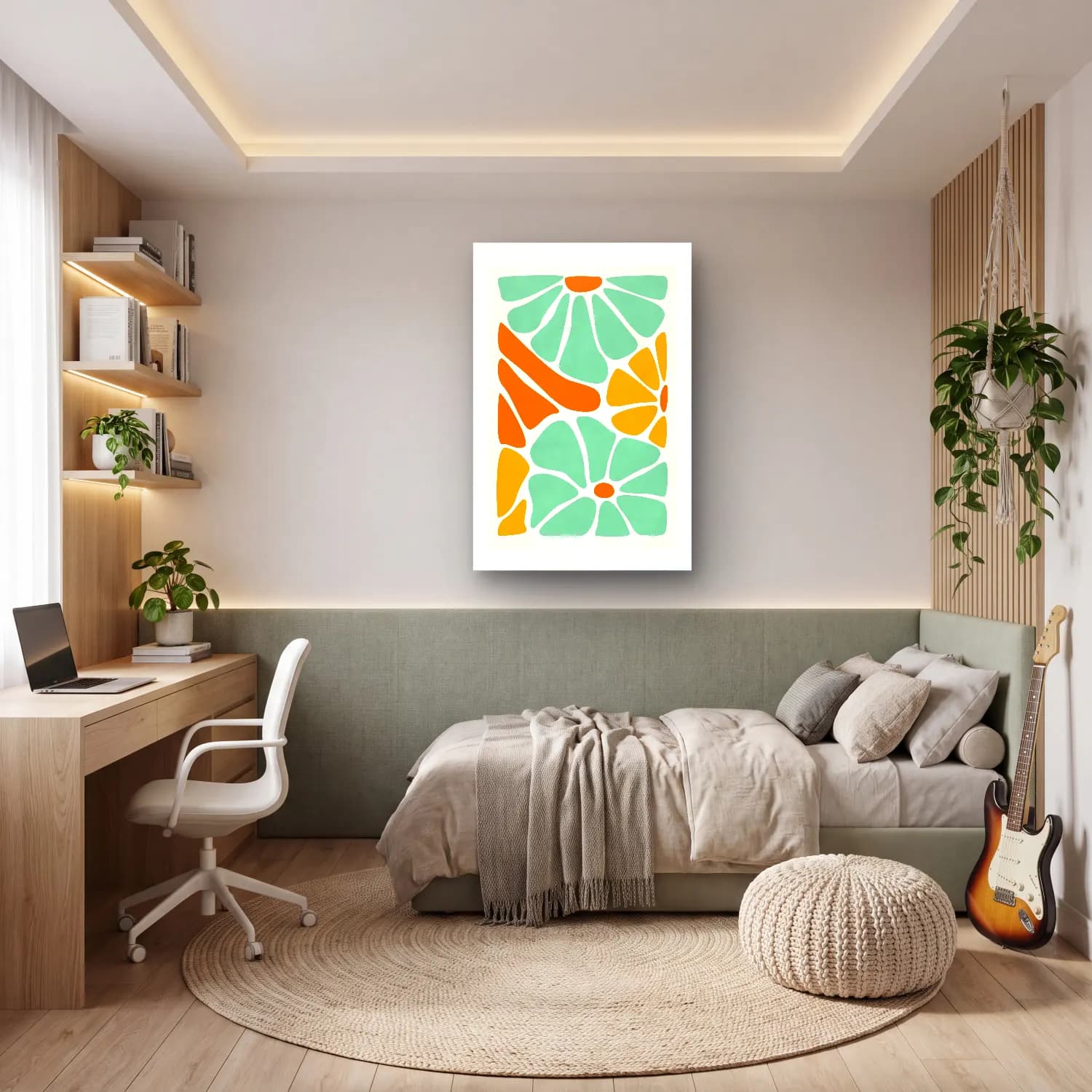 Retro Çiçek Deseni No. 23 cam tablo — genç odasında