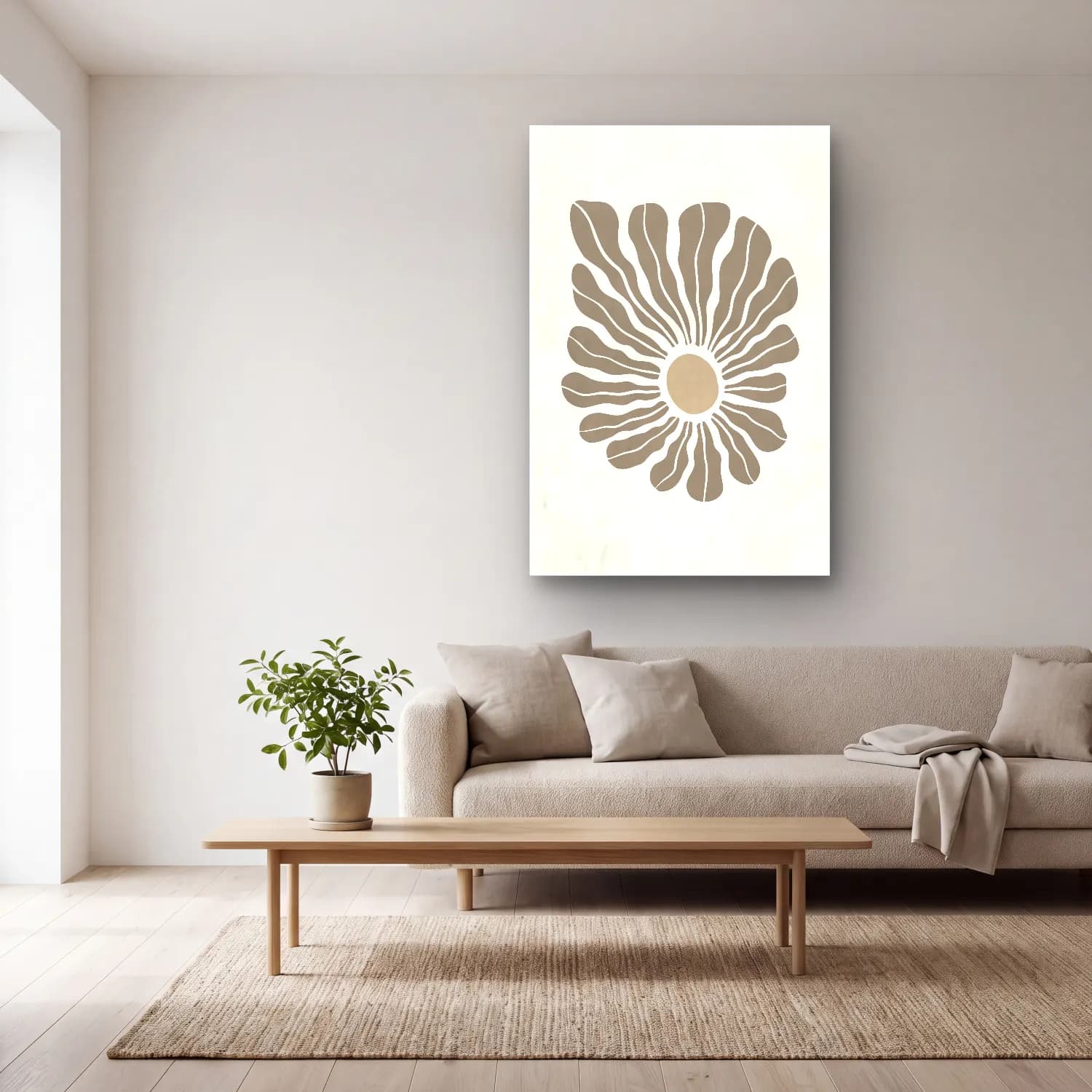 Boho Çiçek Deseni No. 31 cam tablo — açık renk salonda