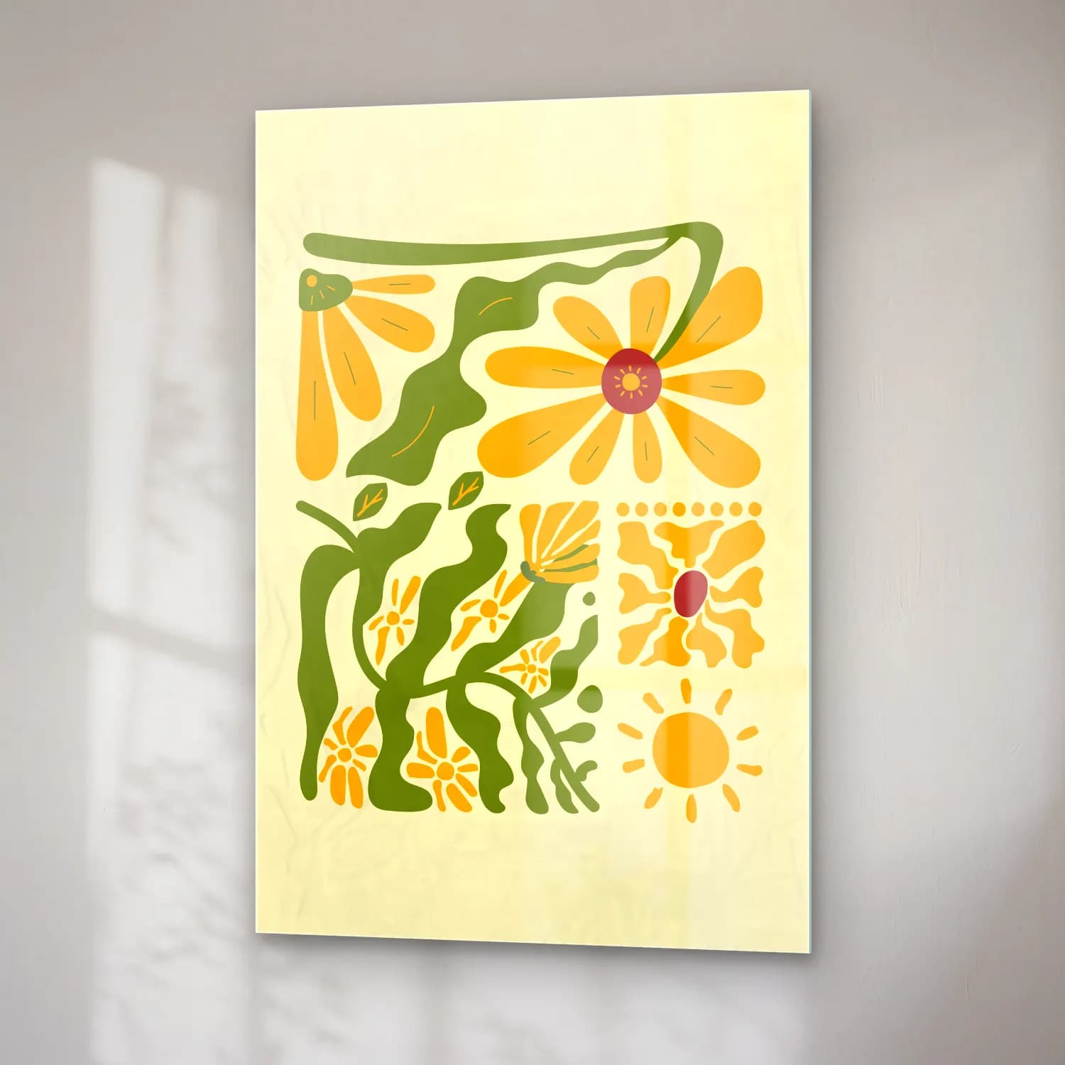 Boho Çiçek Deseni No. 33 cam tablo — sağ açıdan görünüm