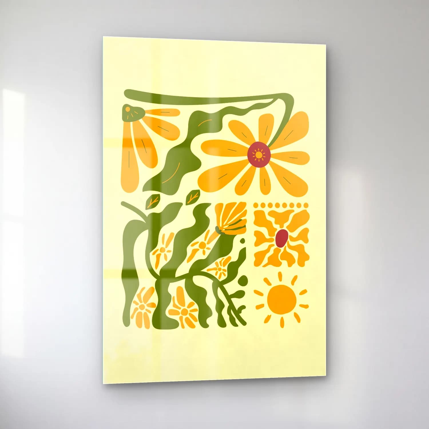 Boho Çiçek Deseni No. 33 cam tablo — sol açıdan görünüm