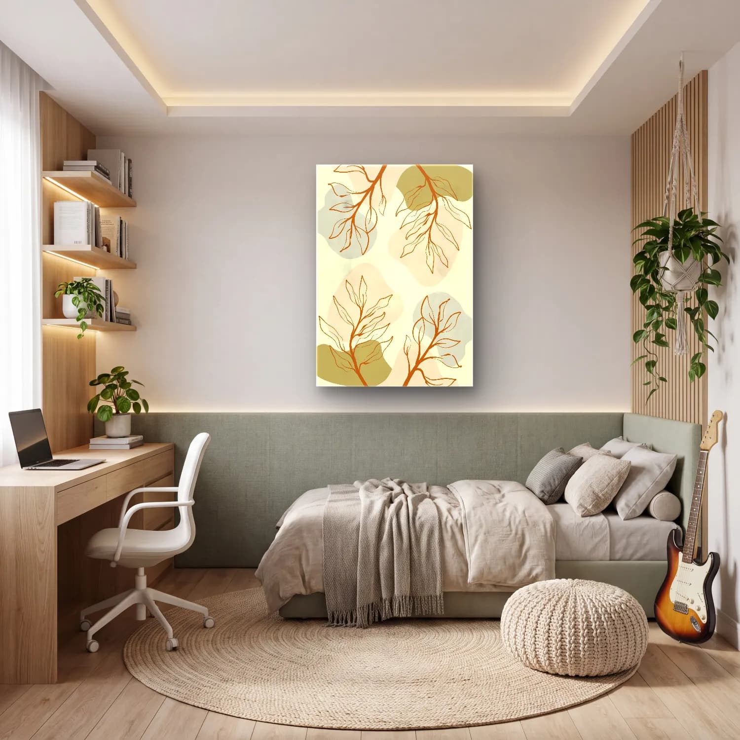 Boho Çiçek Deseni No. 34 cam tablo — genç odasında