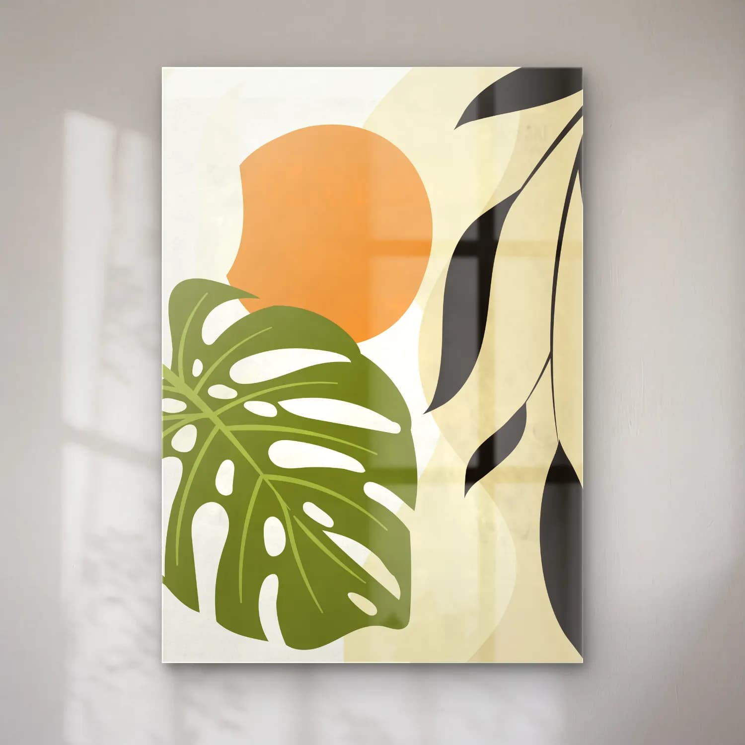 Boho Monstera Yaprağı – Bej Tonlar cam tablo — Boho Monstera Yaprağı – Bej Tonlar — boho monstera yaprağı