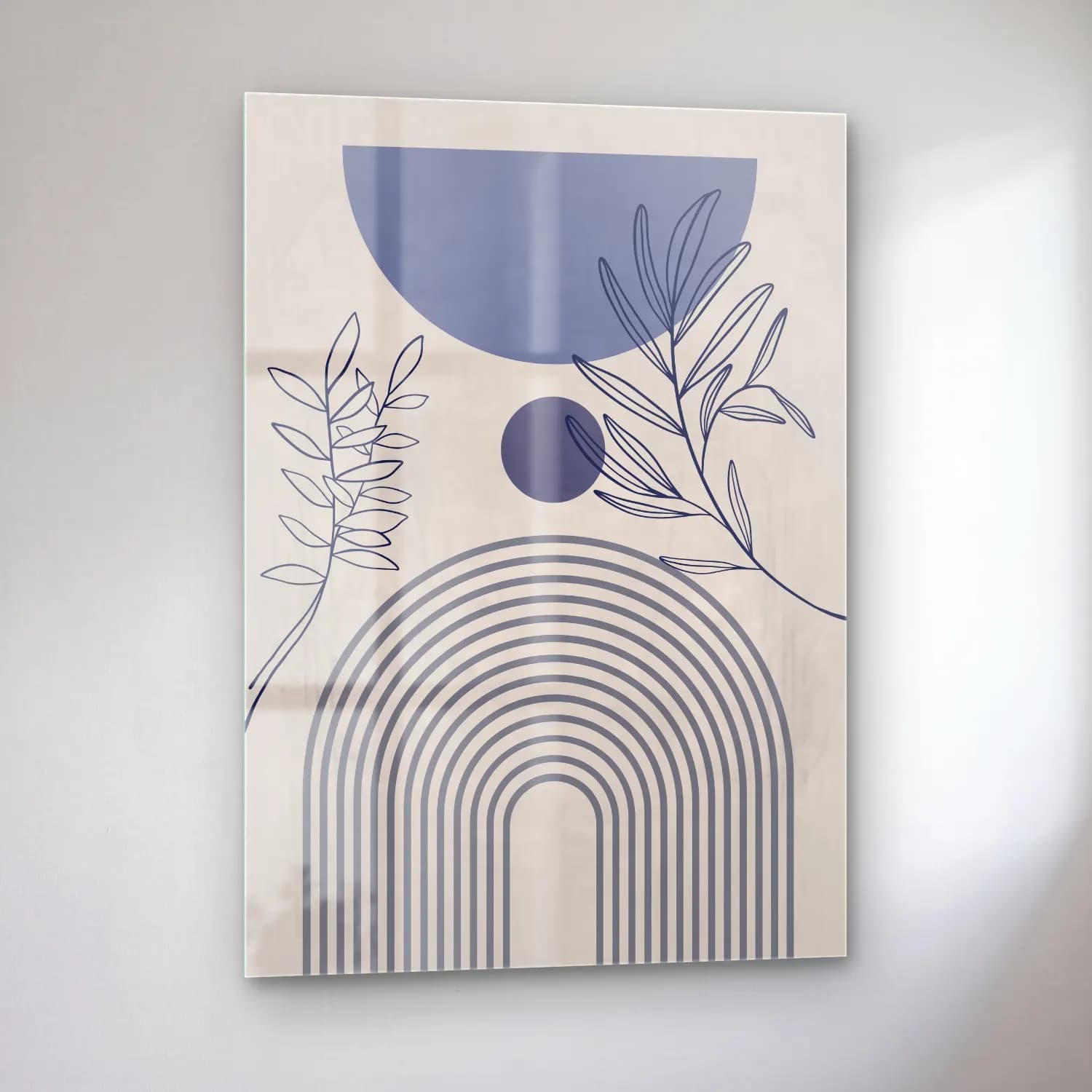 Boho Geometrik Daireler – Mavi Tonlar cam tablo — sol açıdan görünüm