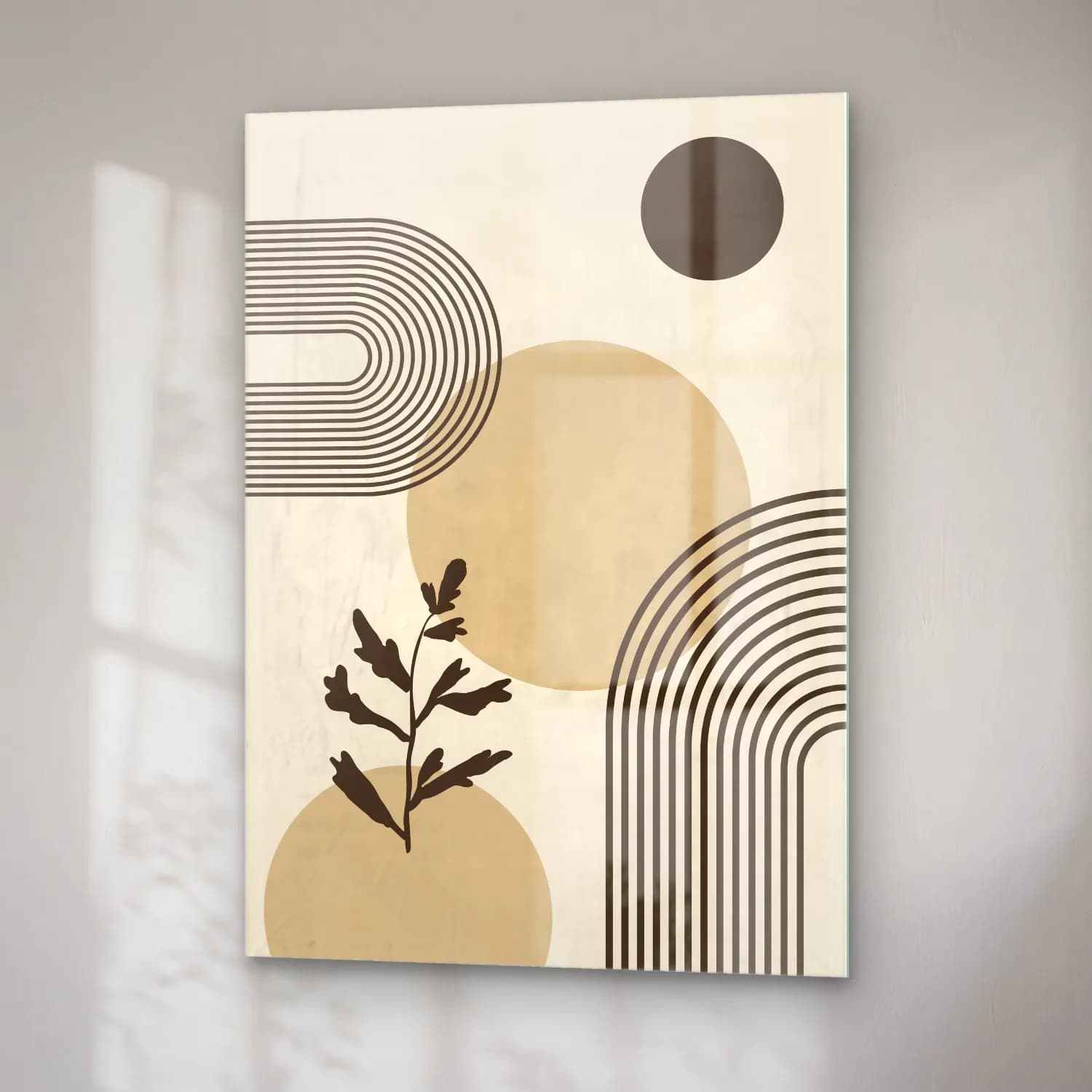 Boho Geometrik Daireler No. 15 cam tablo — sağ açıdan görünüm