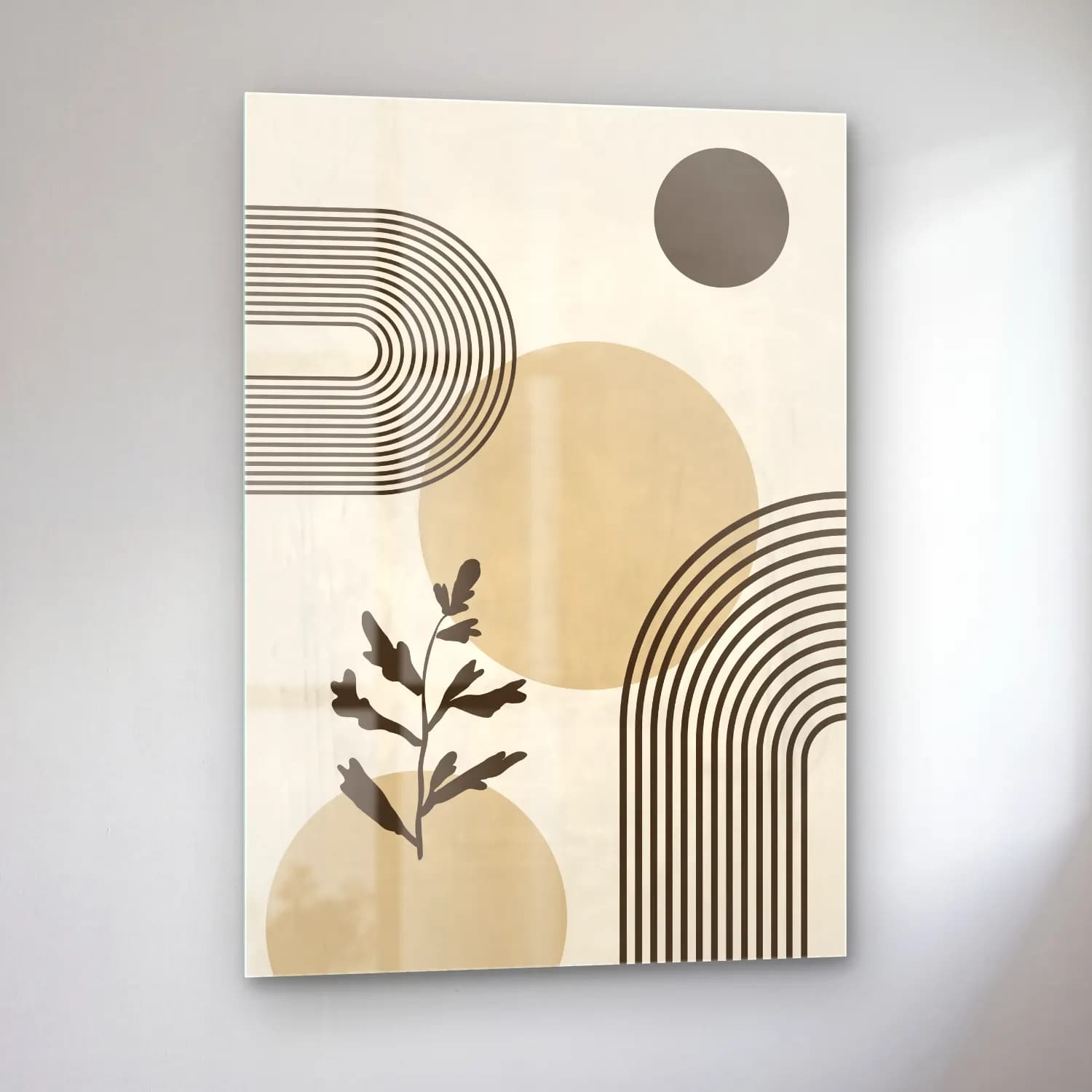 Boho Geometrik Daireler No. 15 cam tablo — sol açıdan görünüm